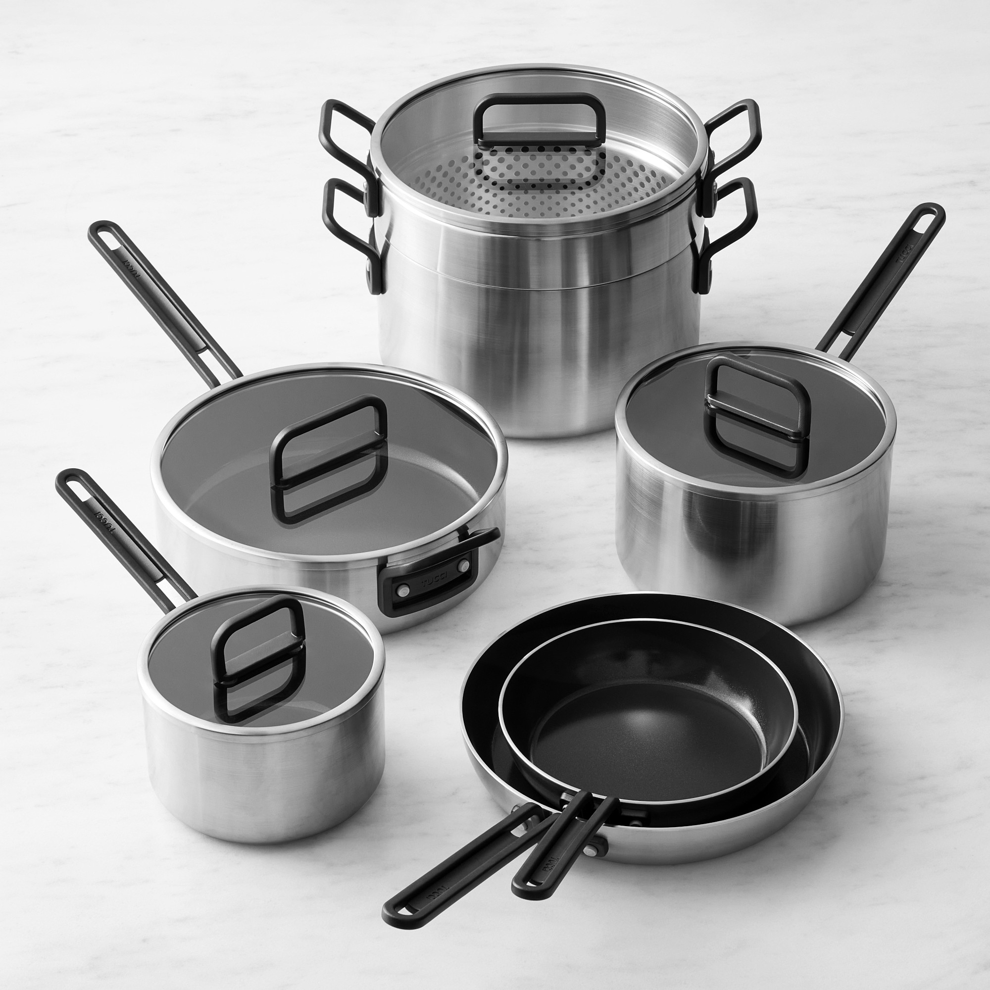 GreenPan™ Stanley Tucci™ Stainless-Steel Ceramic Nonstick 11-Piece Cookware Set, Black