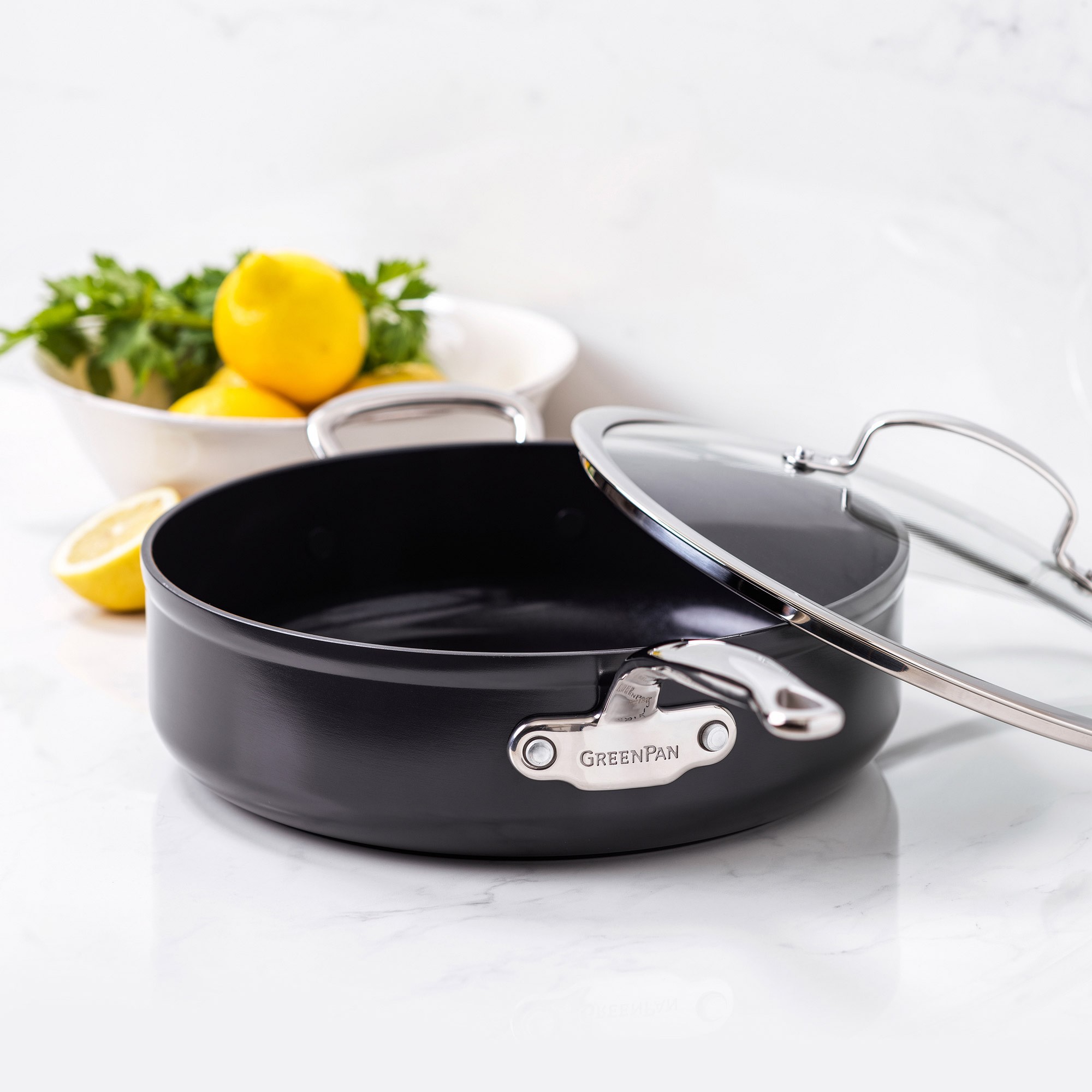GreenPan™ Premiere Hard Anodized Ceramic Nonstick Covered Saute Pan with Helper Handle