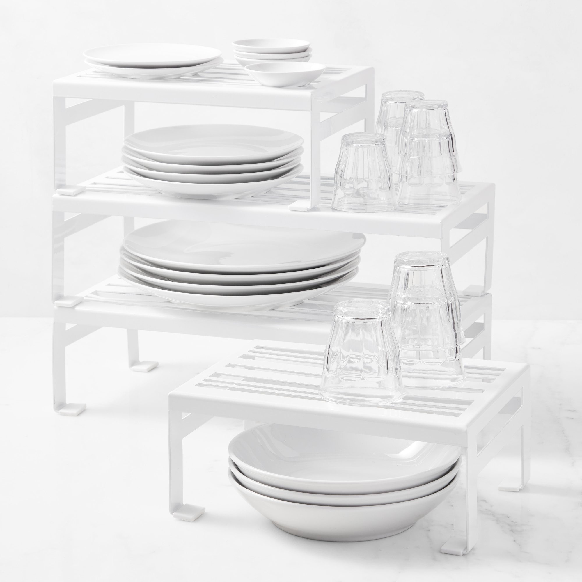 Hold Everything White Powder Coat Metal Shelf Riser Set