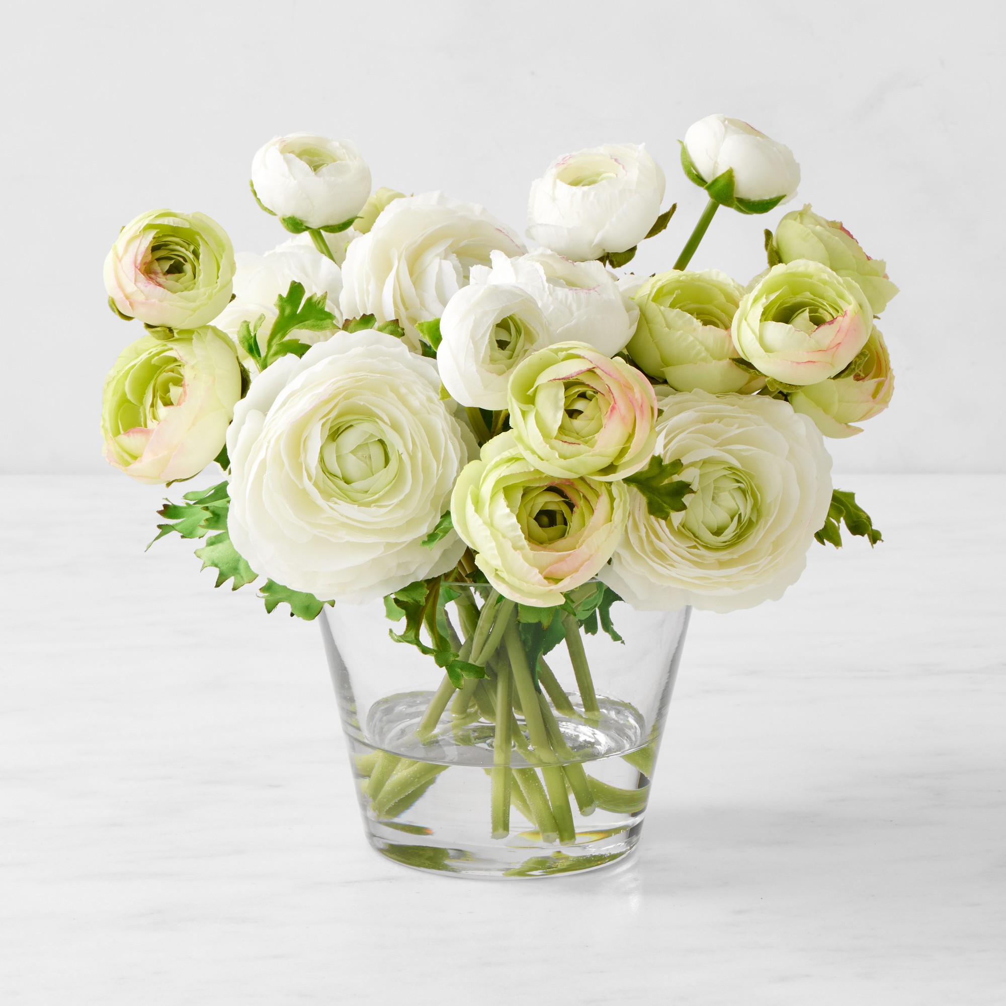 Faux Ranunculus Floral Arrangement in Glass Vase