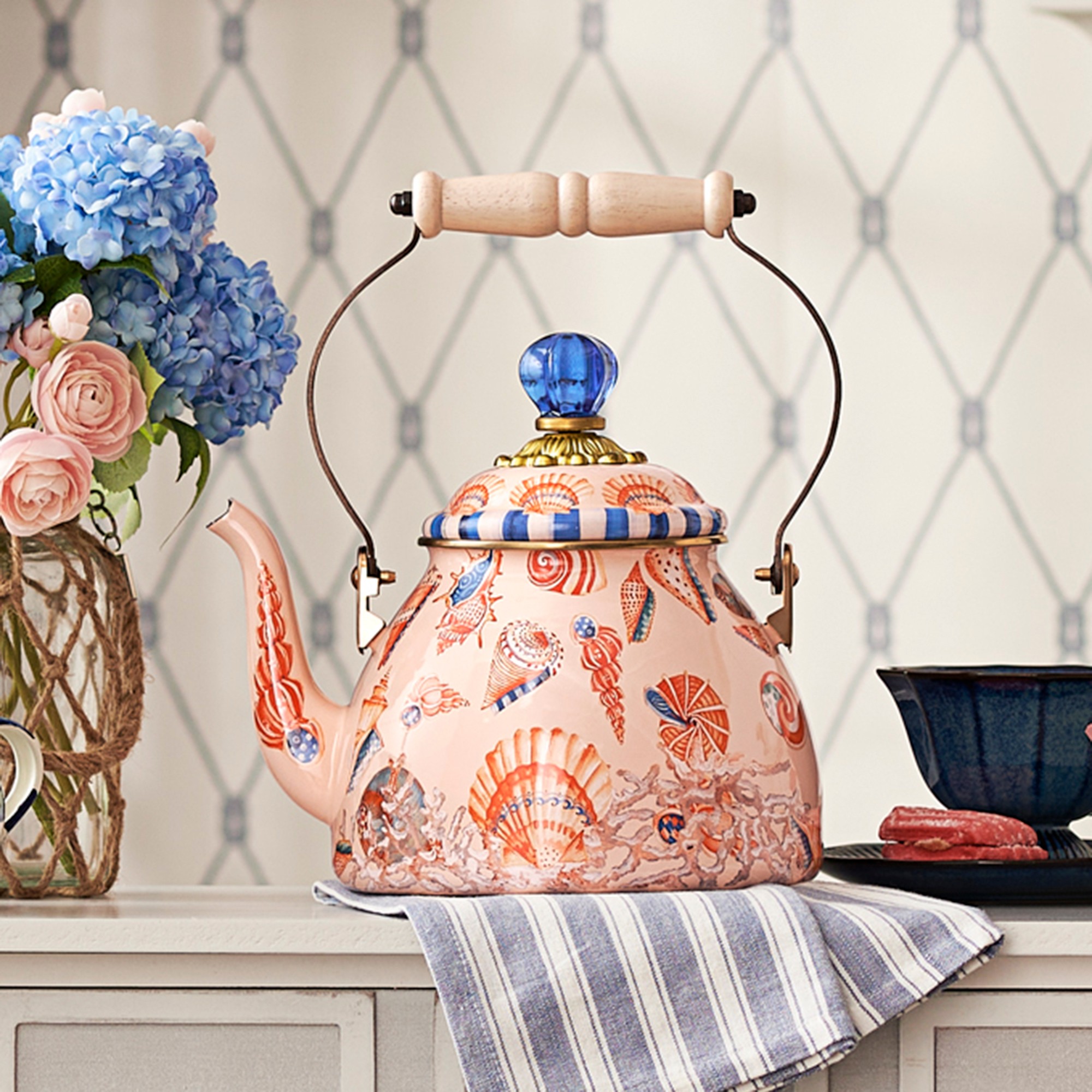 MacKenzie-Childs Coastal Shells Tea Kettle, 2-Qt.