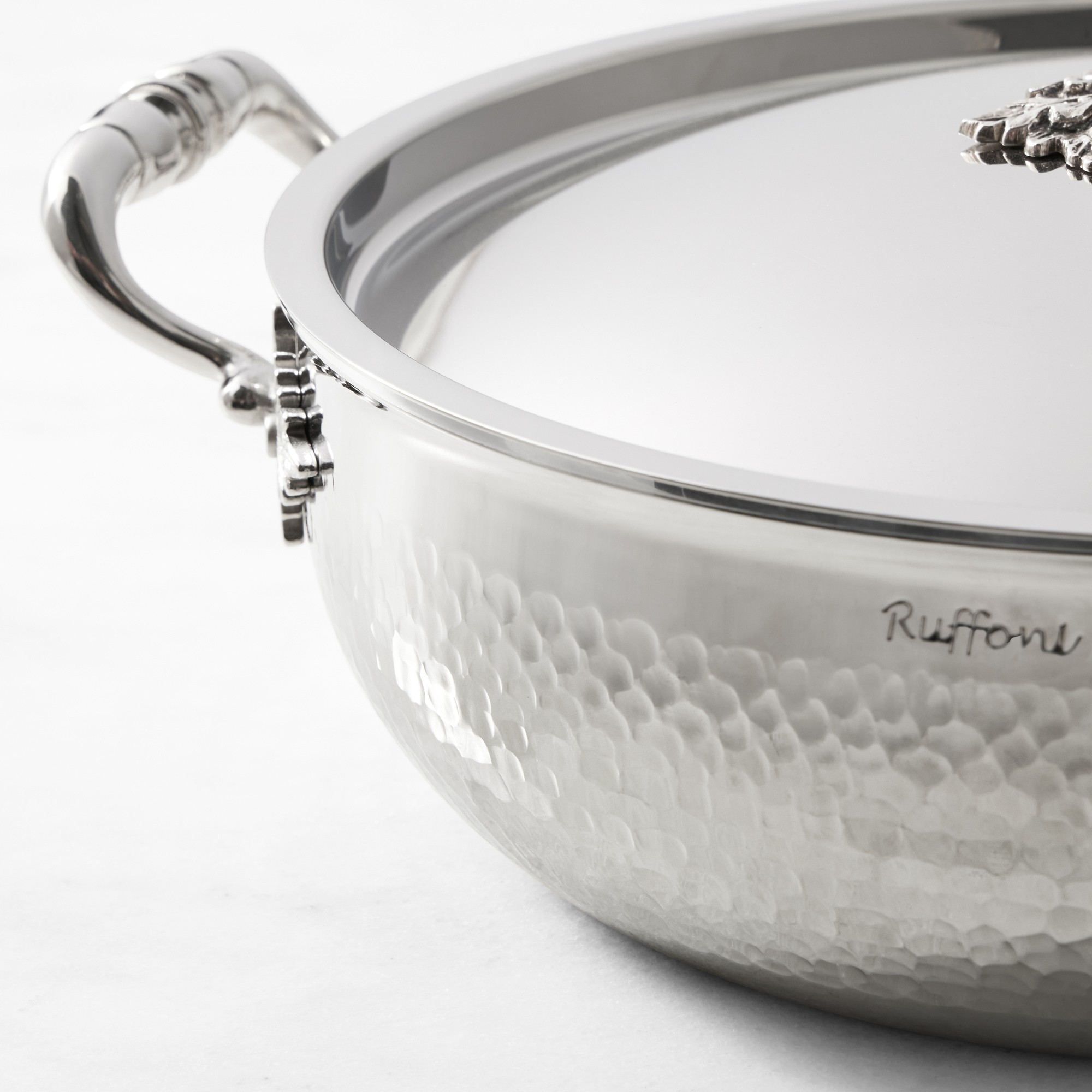 Ruffoni Opus Prima Hammered Stainless-Steel Risotto Pan with Mushroom Knob, 5 1/2-Qt.