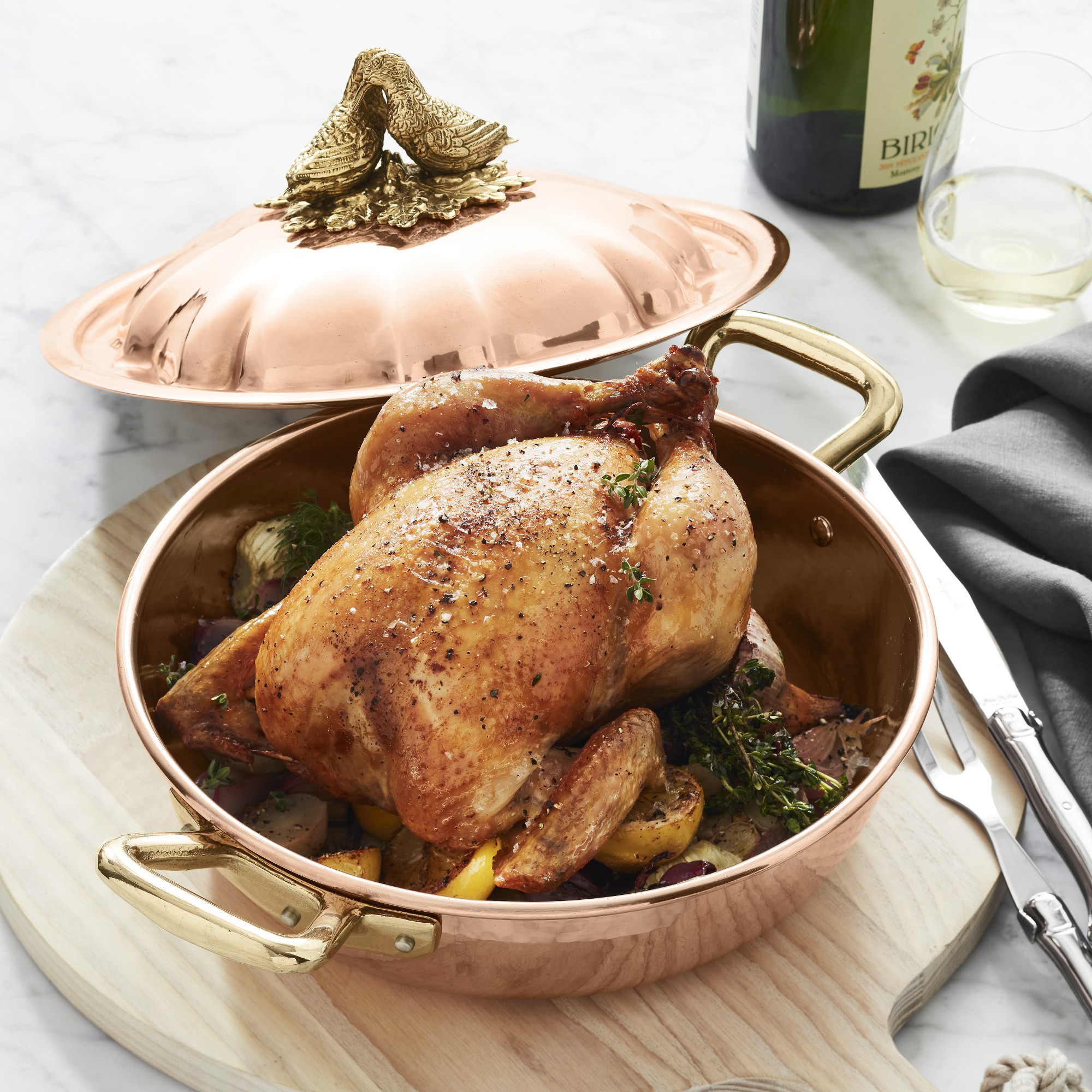 Ruffoni Historia Hammered Copper Braiser with Lovebirds Knob, 4-Qt.