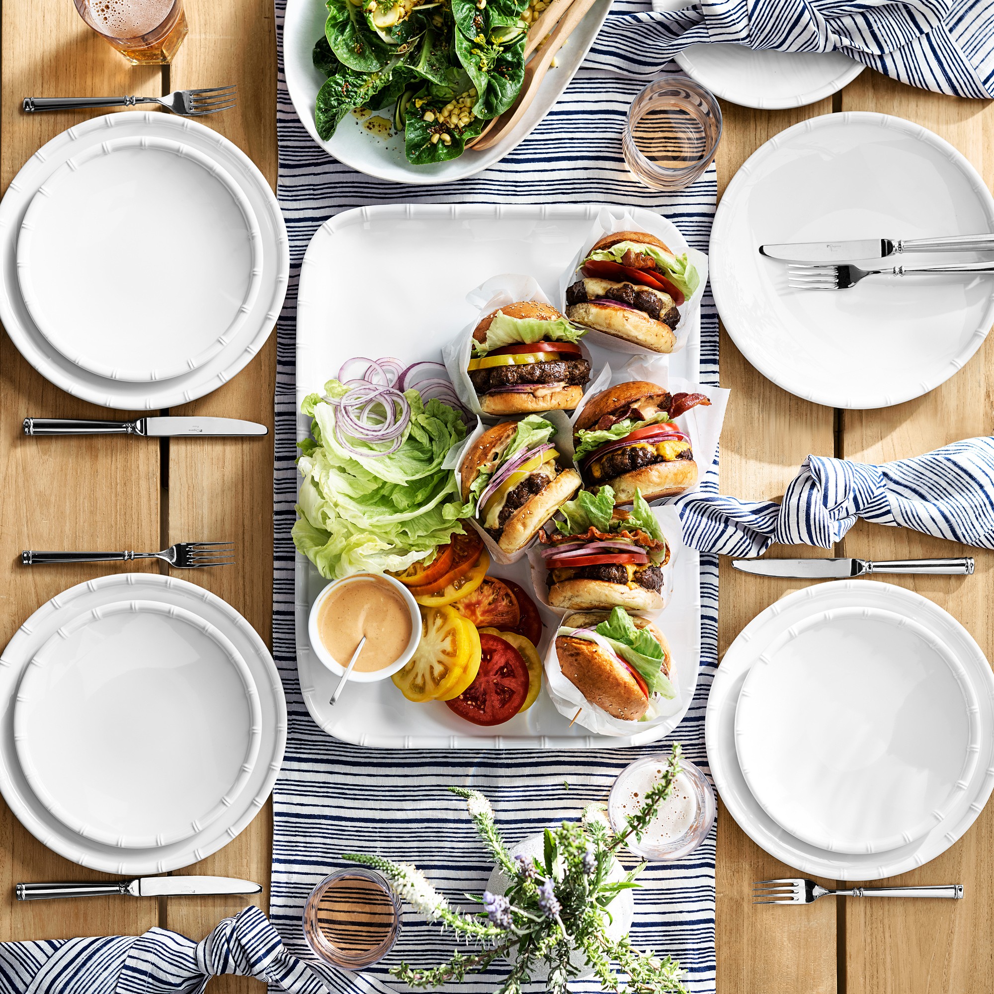 Pillivuyt Bamboo Porcelain Dinner Plates, Set of 4