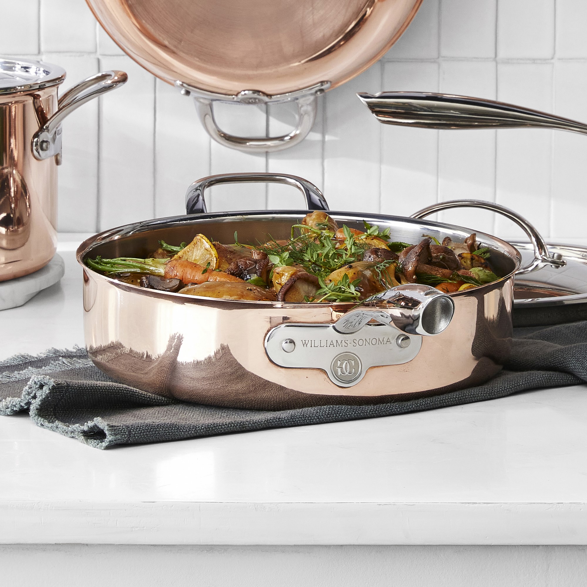 Williams Sonoma Signature Thermo-Clad™ Copper Covered Sauté Pan with Helper Handle
