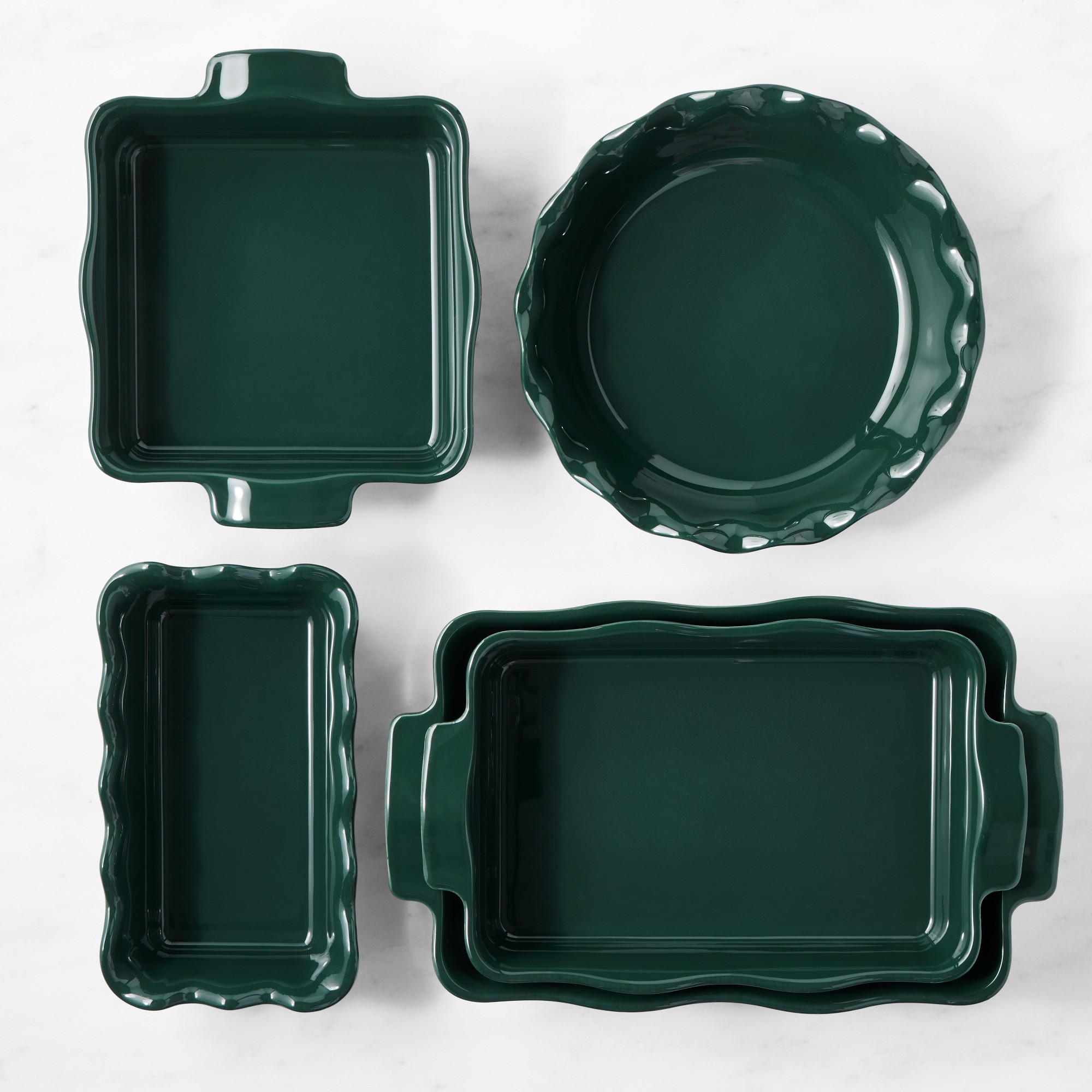 Emile Henry French Ceramic Ruffle Bakeware, Ultimate Set of 5