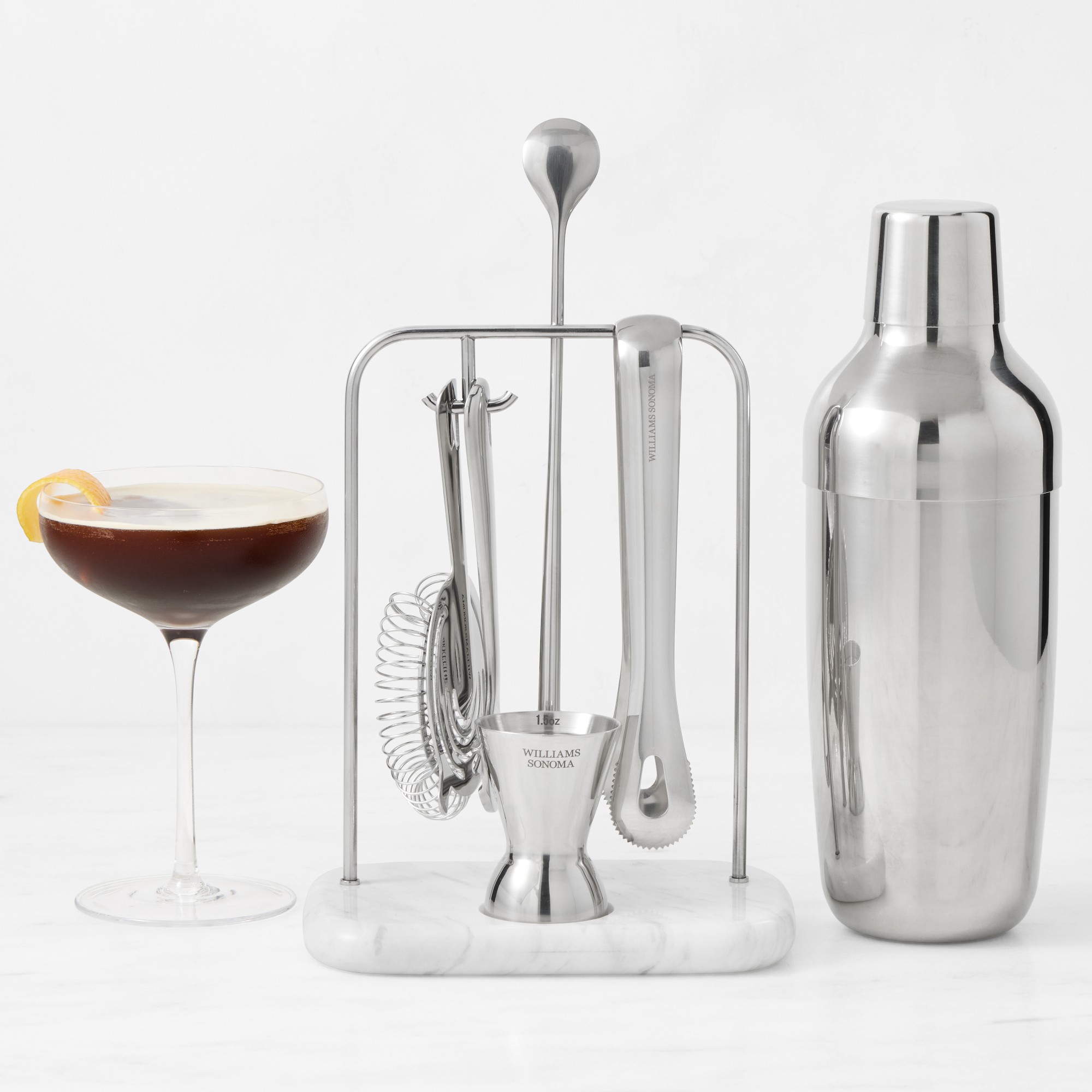 Williams Sonoma Encore Bar Tool Set with Marble Stand & Shaker