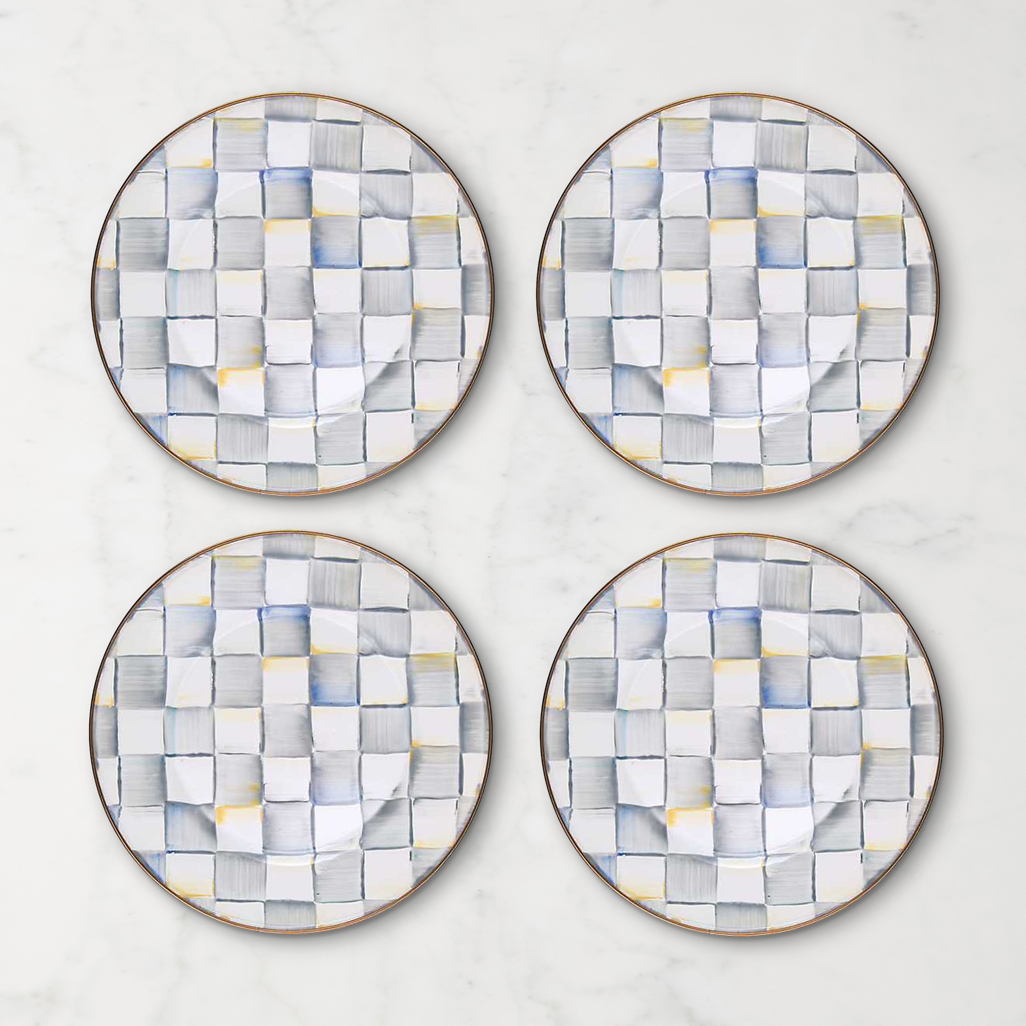 MacKenzie-Childs Sterling Check Dinner Plates, Set of 4