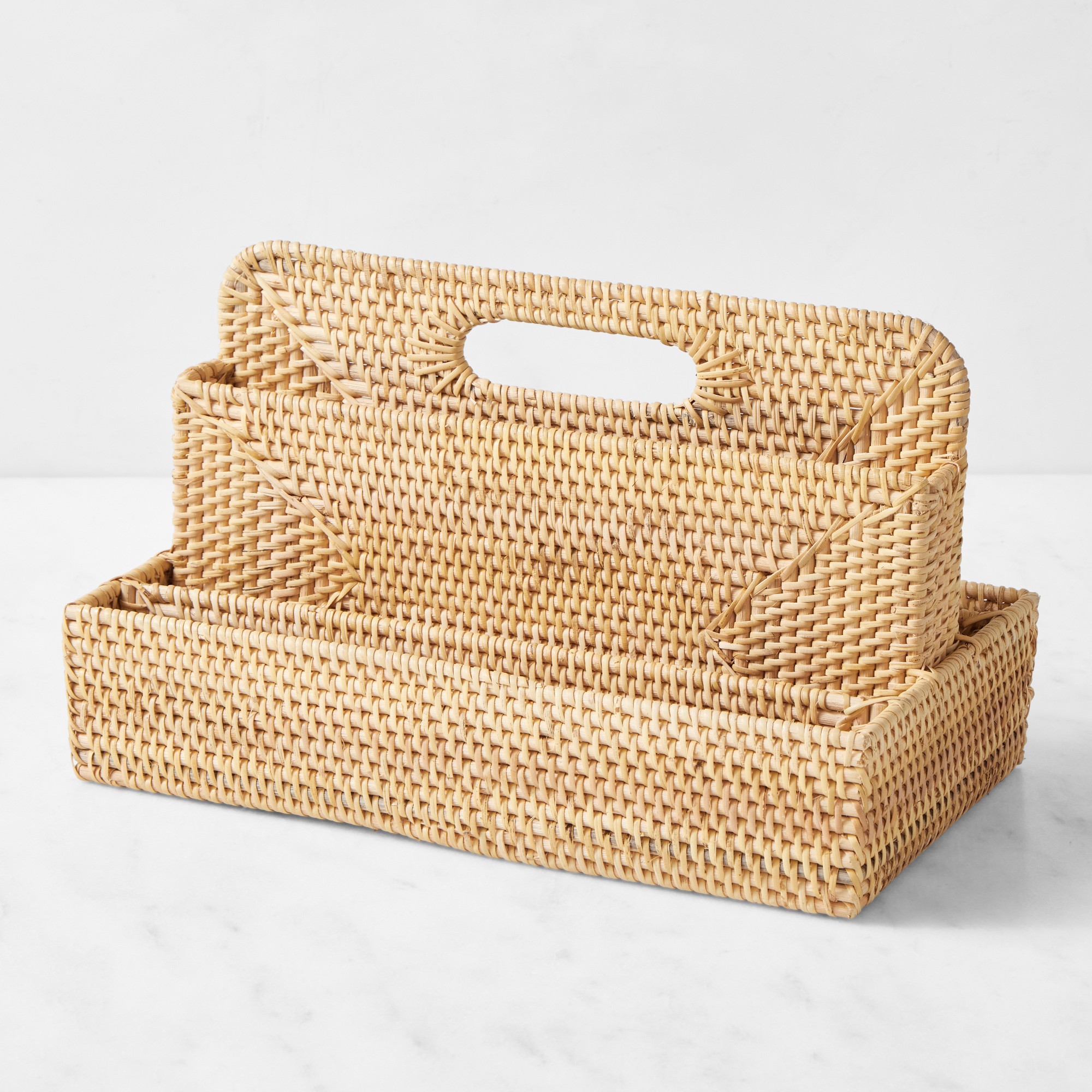 Hold Everything Rattan Divided Mail Basket