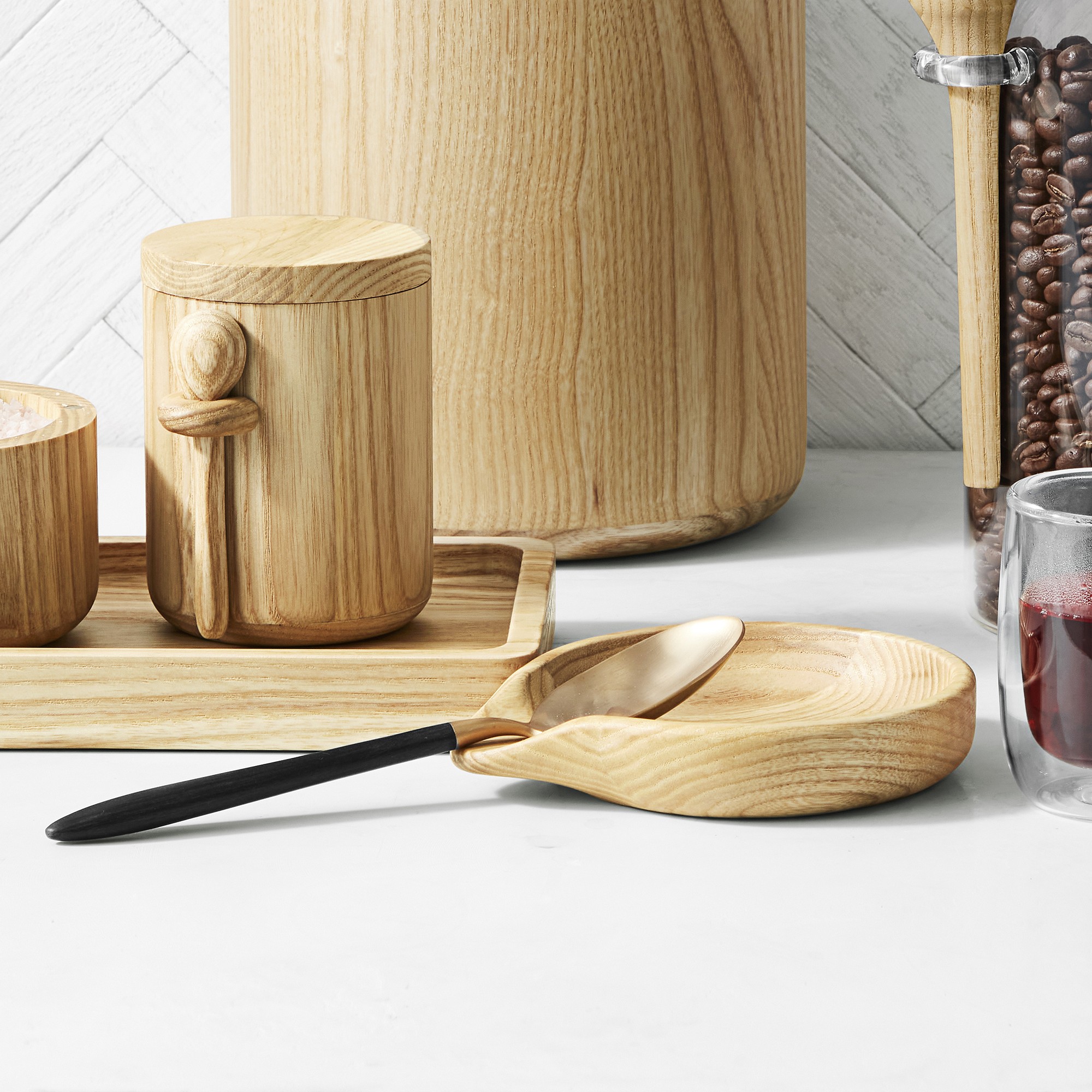 Hold Everything Ashwood Salt Cellar with Spoon