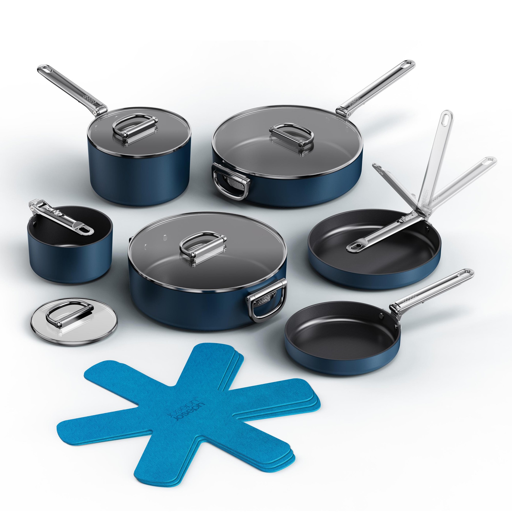 Joseph Joseph Ceramic Nonstick Space-Saving 10-Piece Cookware Set with Folding Handles