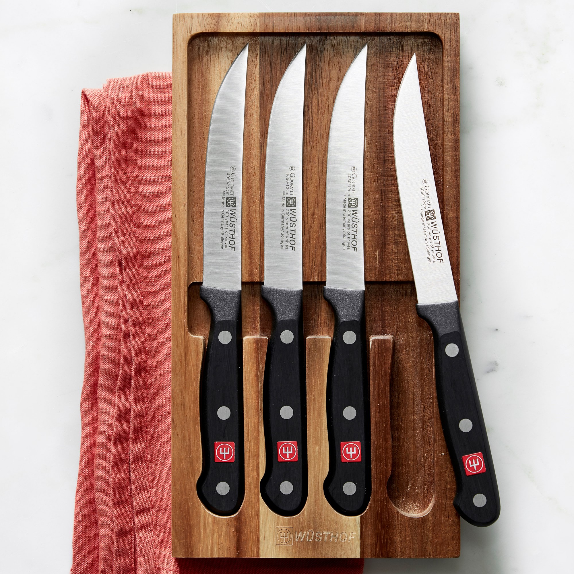 Wüsthof Gourmet Steak Knives in Acacia Tray, Set of 4