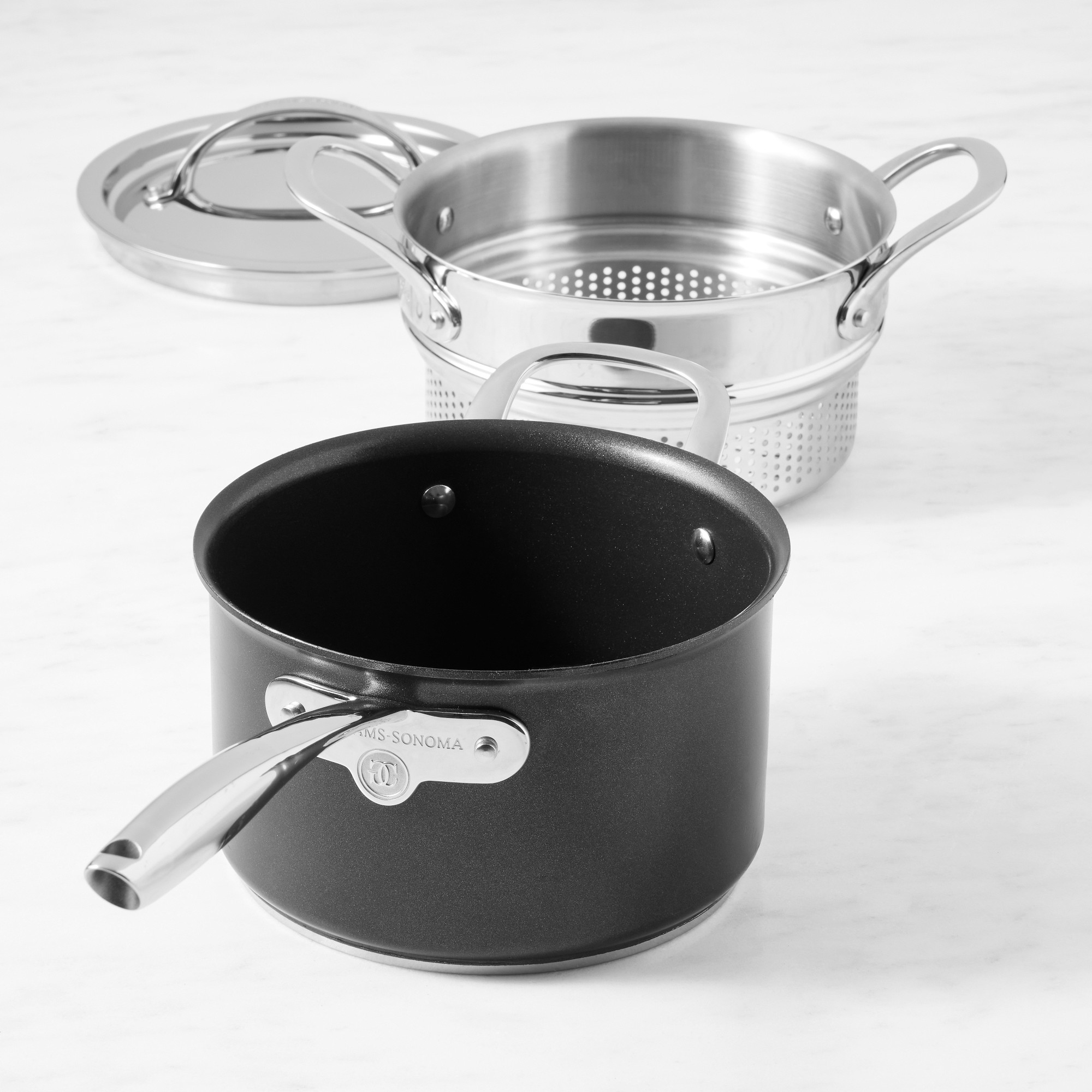 Williams Sonoma Signature Thermo-Clad™ Nonstick Saucepan Steamer Set, 4-Qt.