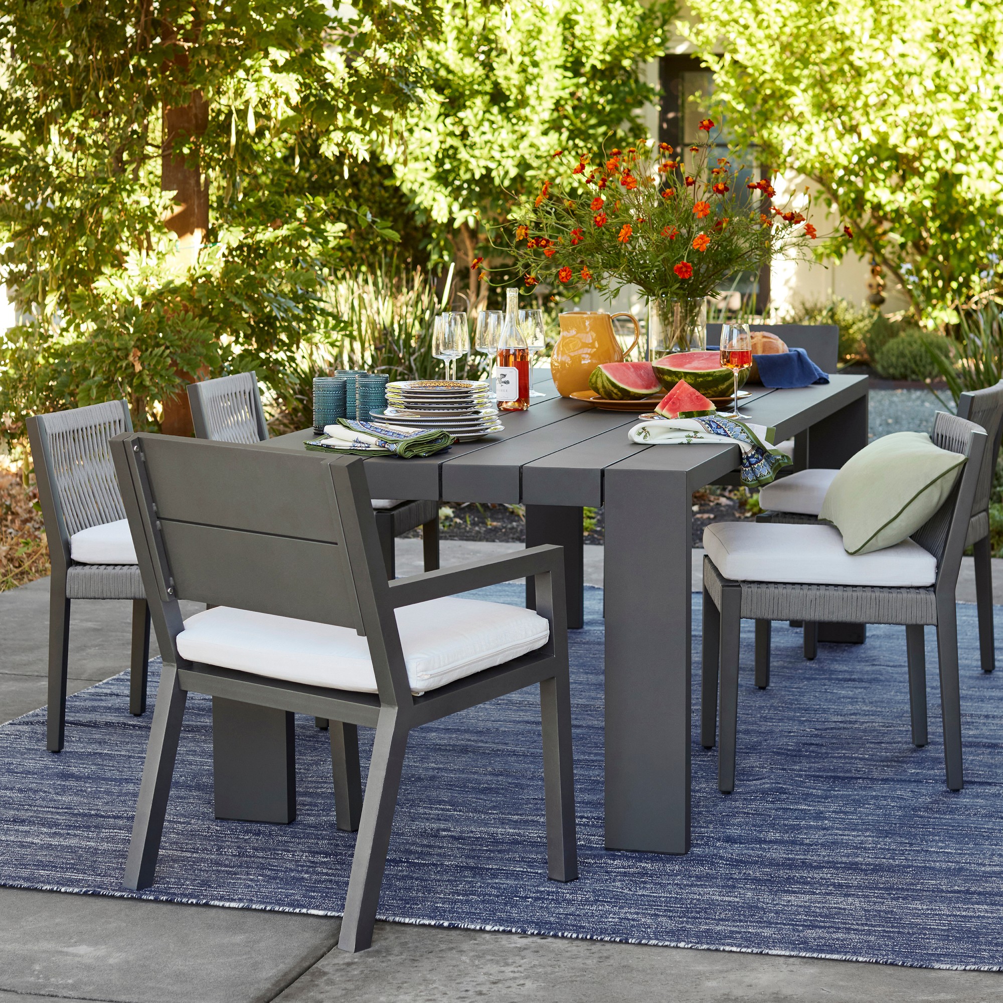 Larnaca Outdoor Slate Grey Metal Dining Table (94-108)