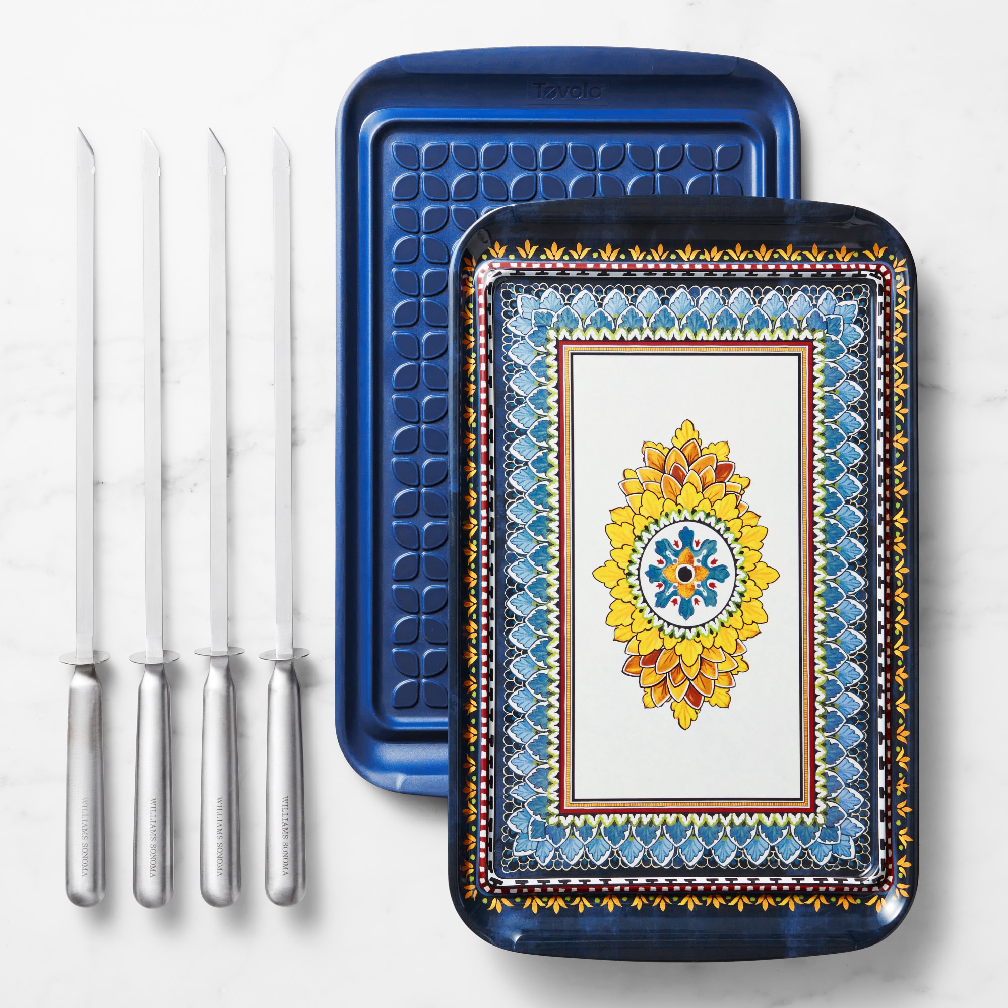 Sicily Grill Prep Trays with Stainless-Steel Skewers