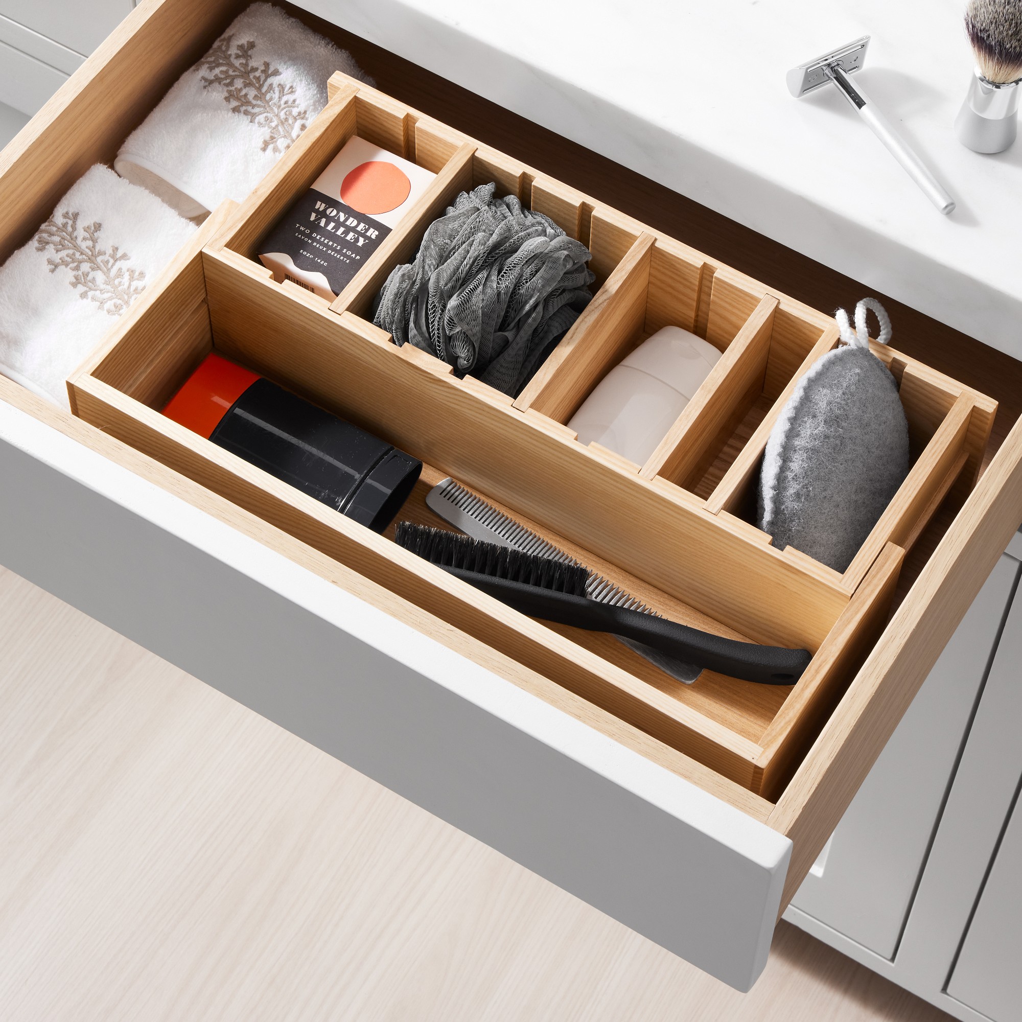 Hold Everything Adjustable Divided Cabinet & Drawer Organizer, Ashwood
