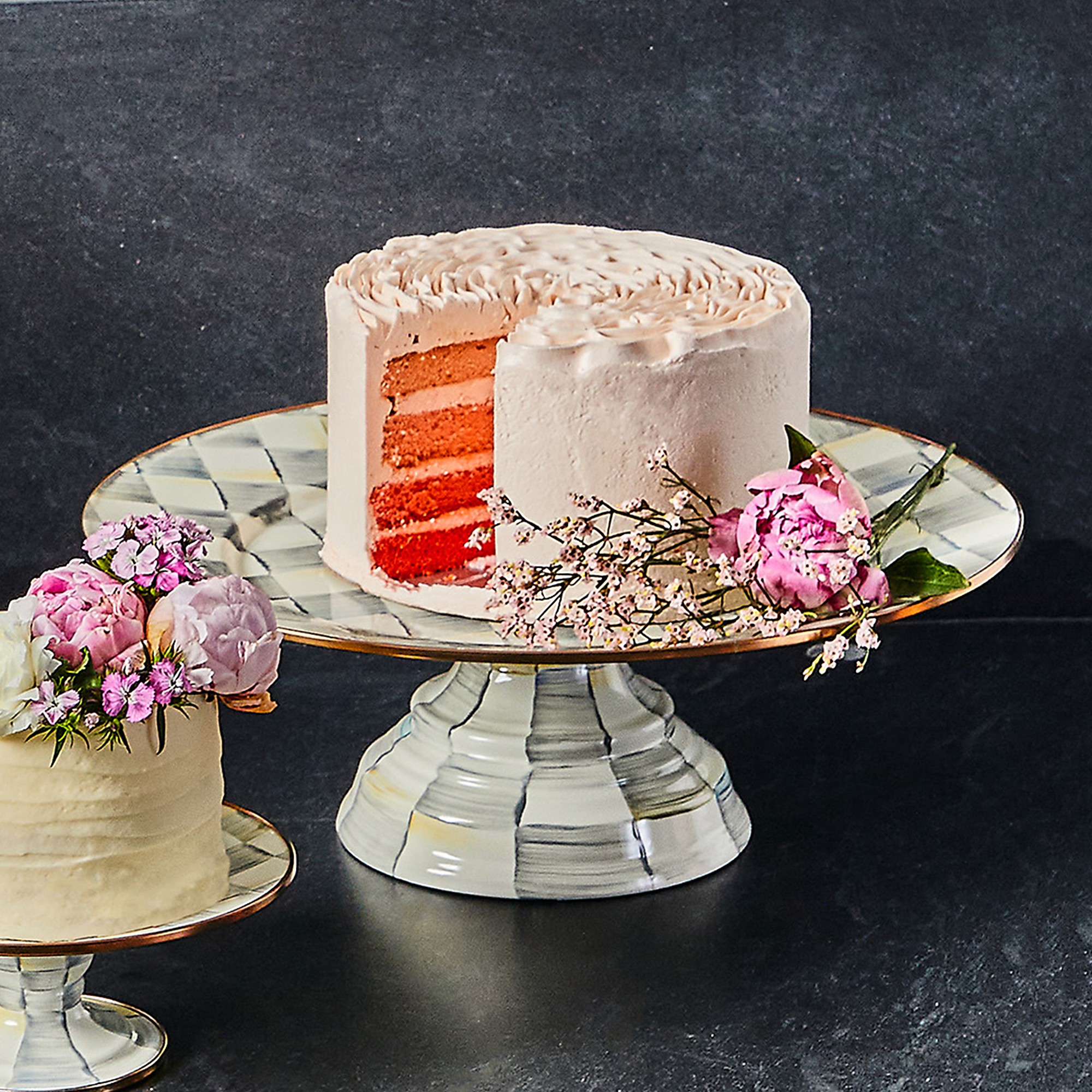 Mackenzie-Childs Sterling Check Large Pedestal Platter