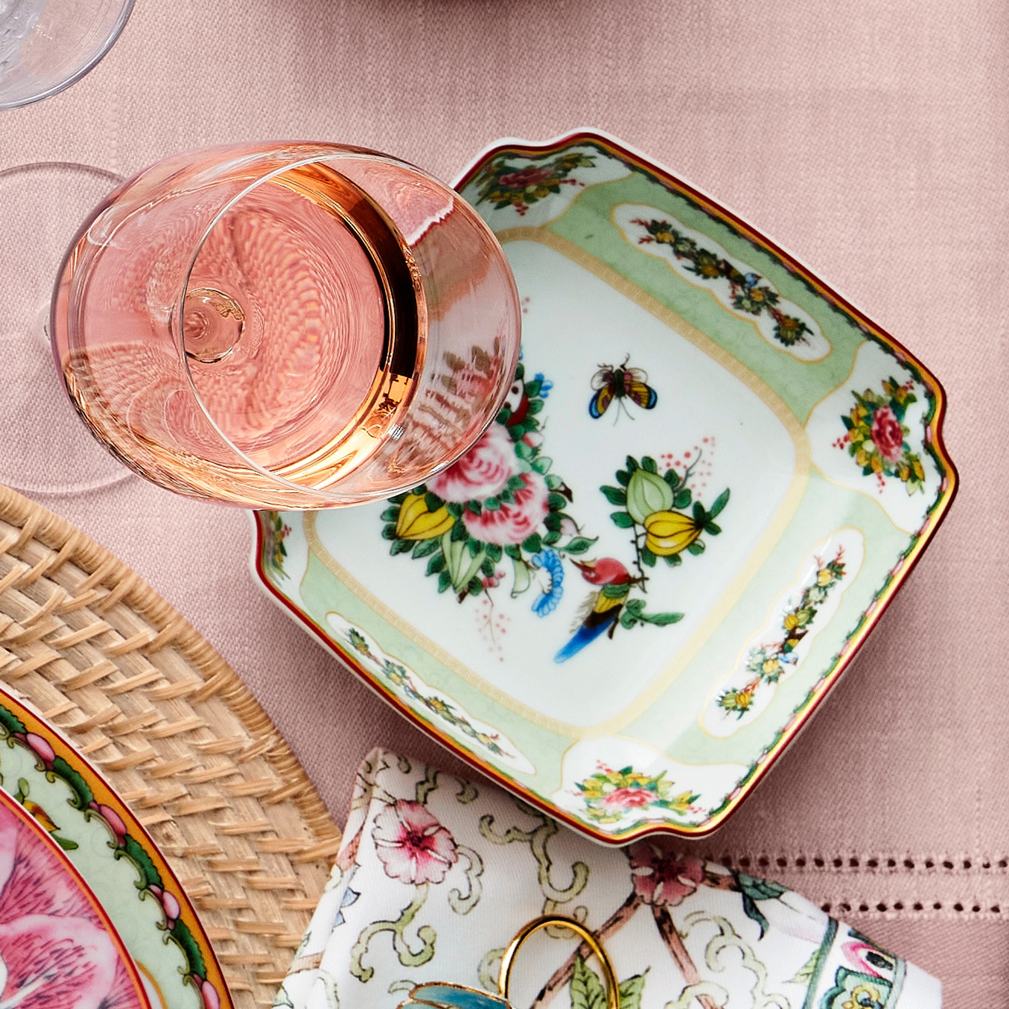 Famille Rose Square Dipping Bowls, Set of 4