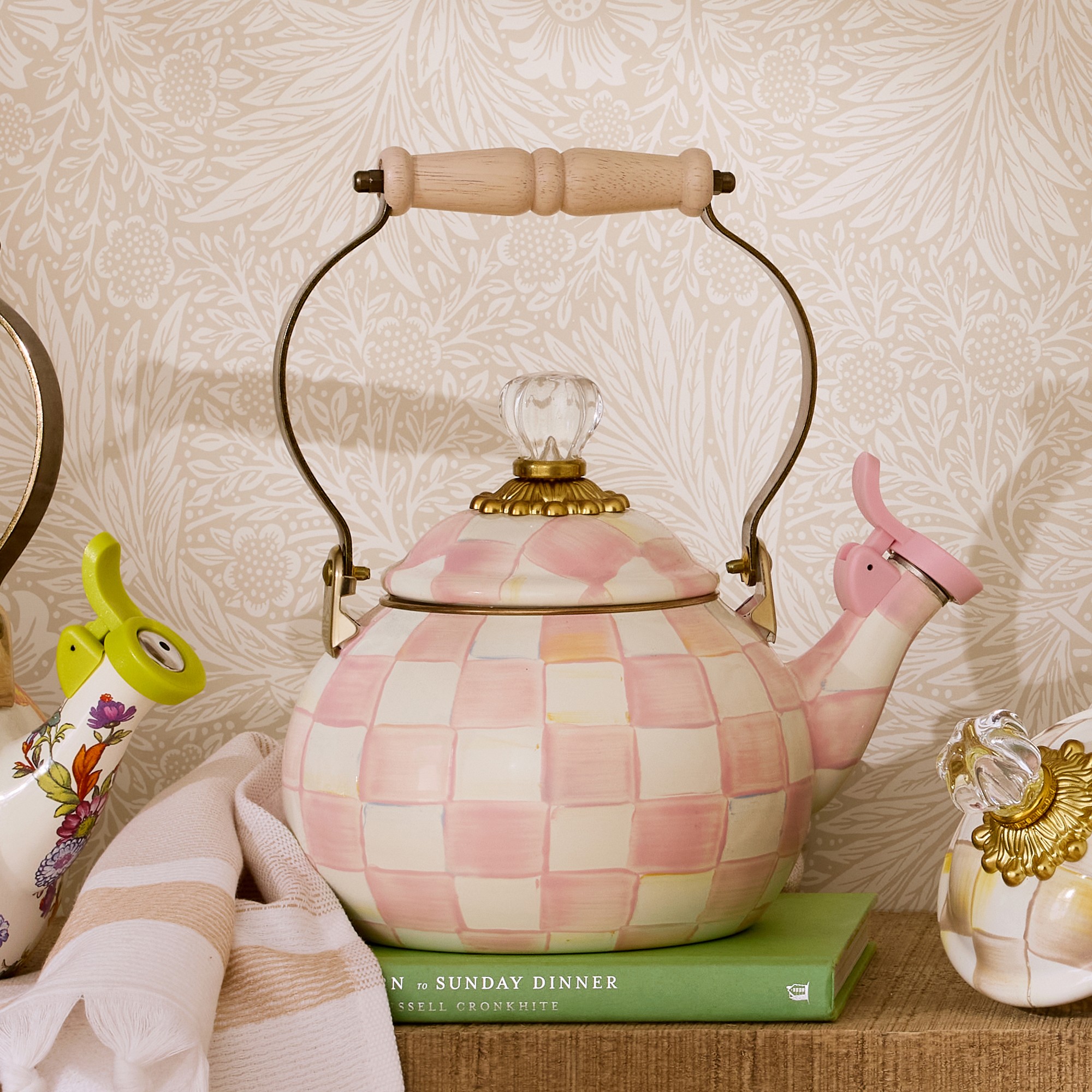 MacKenzie-Childs Rosy Check Whistling Tea Kettle