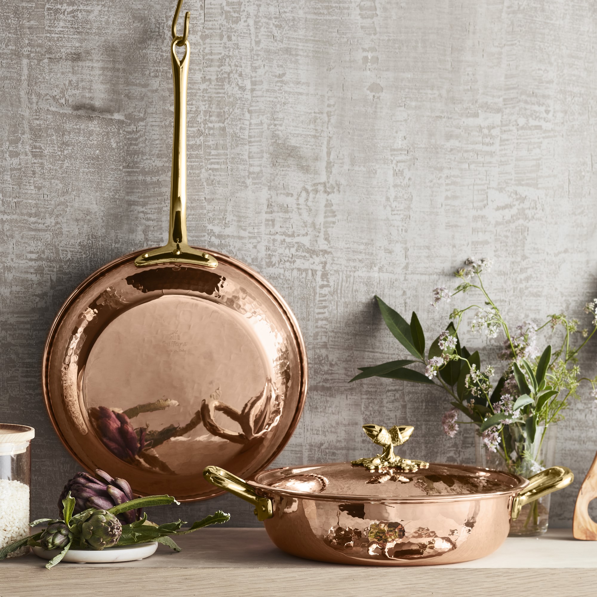 Ruffoni Historia Hammered Copper 11-Piece Cookware Set with Olivewood Tools