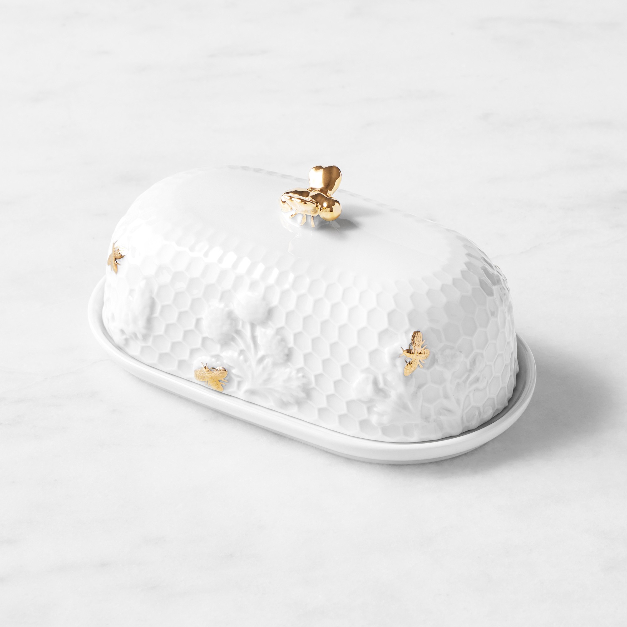 Williams Sonoma Honeycomb Porcelain Figural Butter Dish