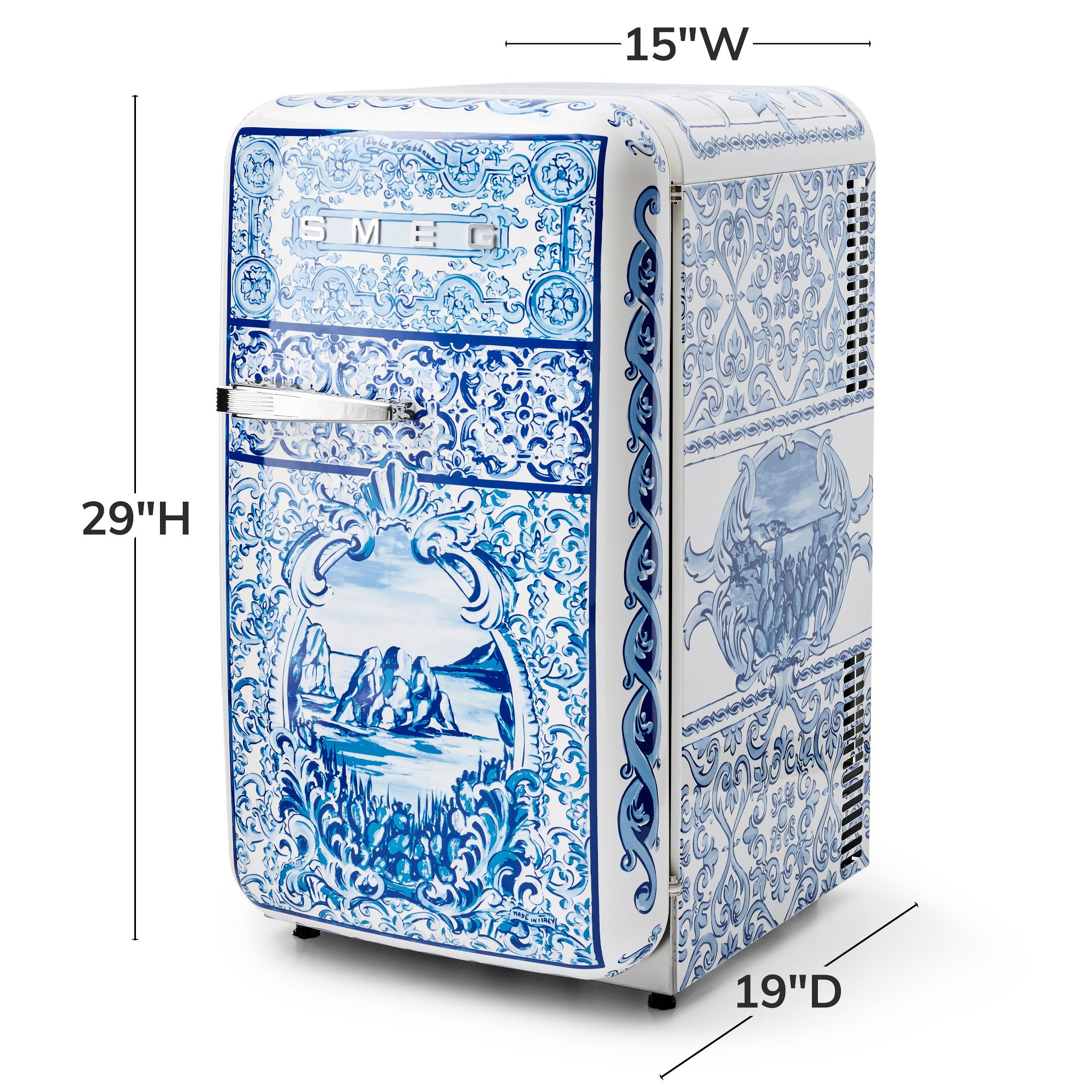 SMEG Dolce & Gabbana Fab 5 Refrigerator, Blu Mediterraneo