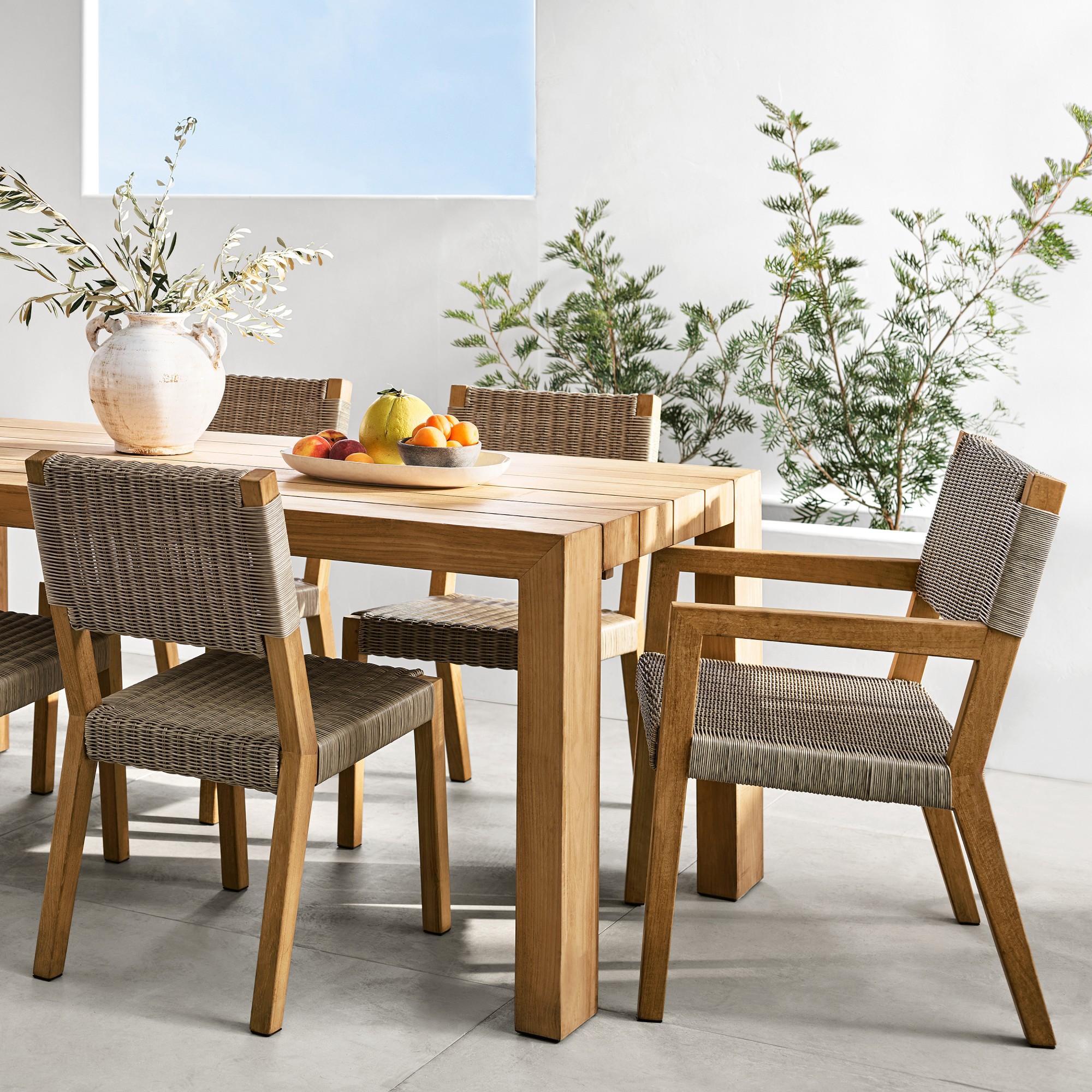 Larnaca Teak Extendable Dining Table & All-Weather Weave Dining Chairs (72-94)
