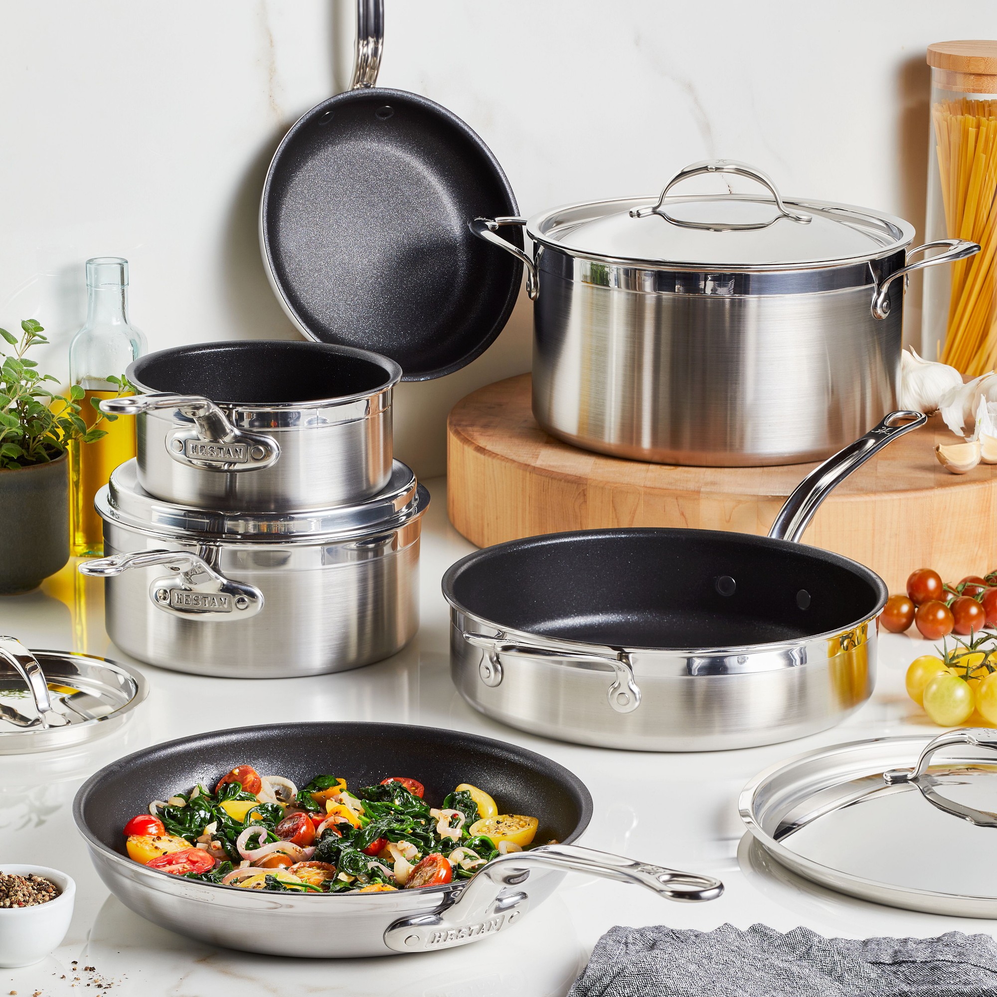Hestan ProBond Professional Clad Stainless-Steel TITUM Nonstick 10-Piece Cookware Set