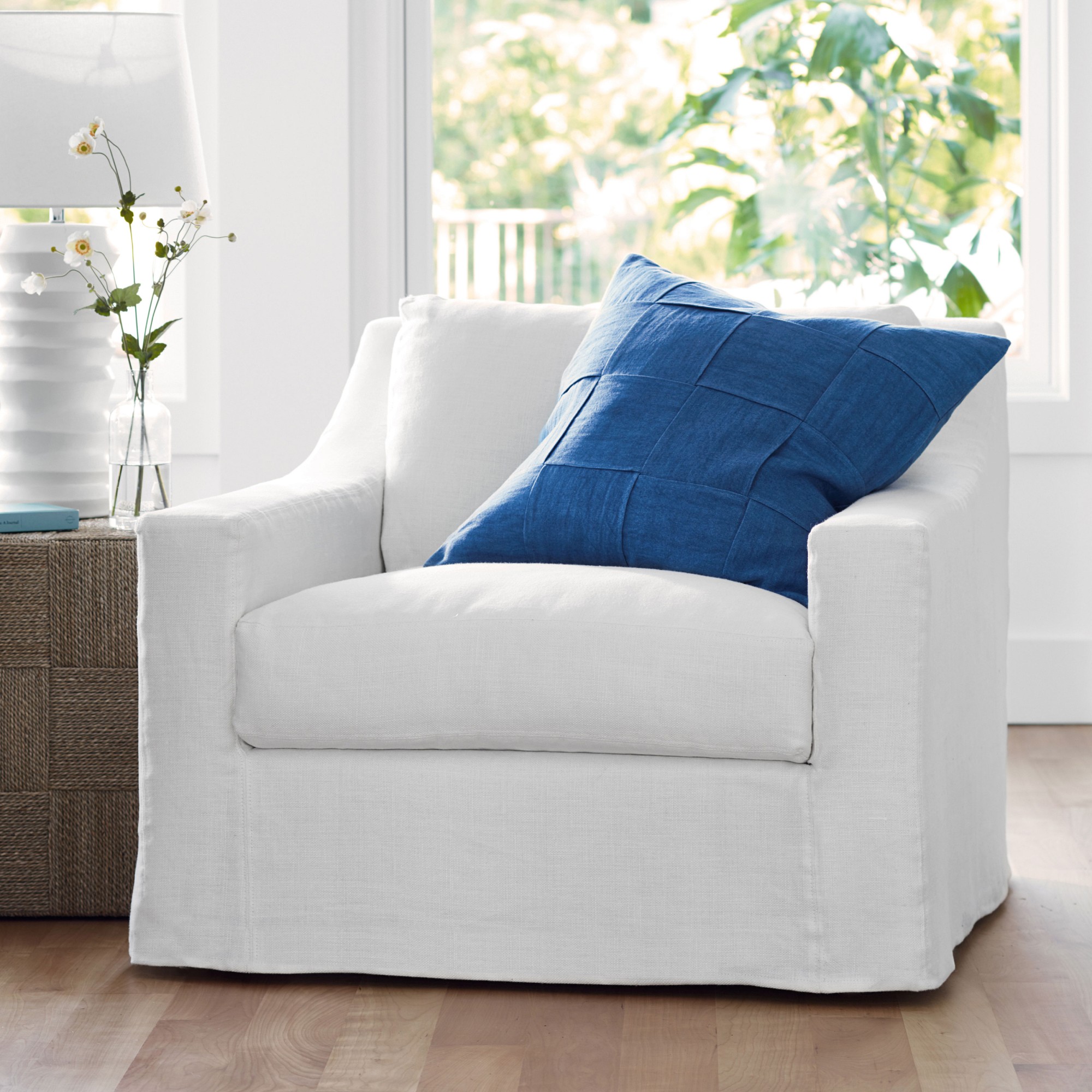 Ghent Slope Arm Slipcovered Swivel Chair