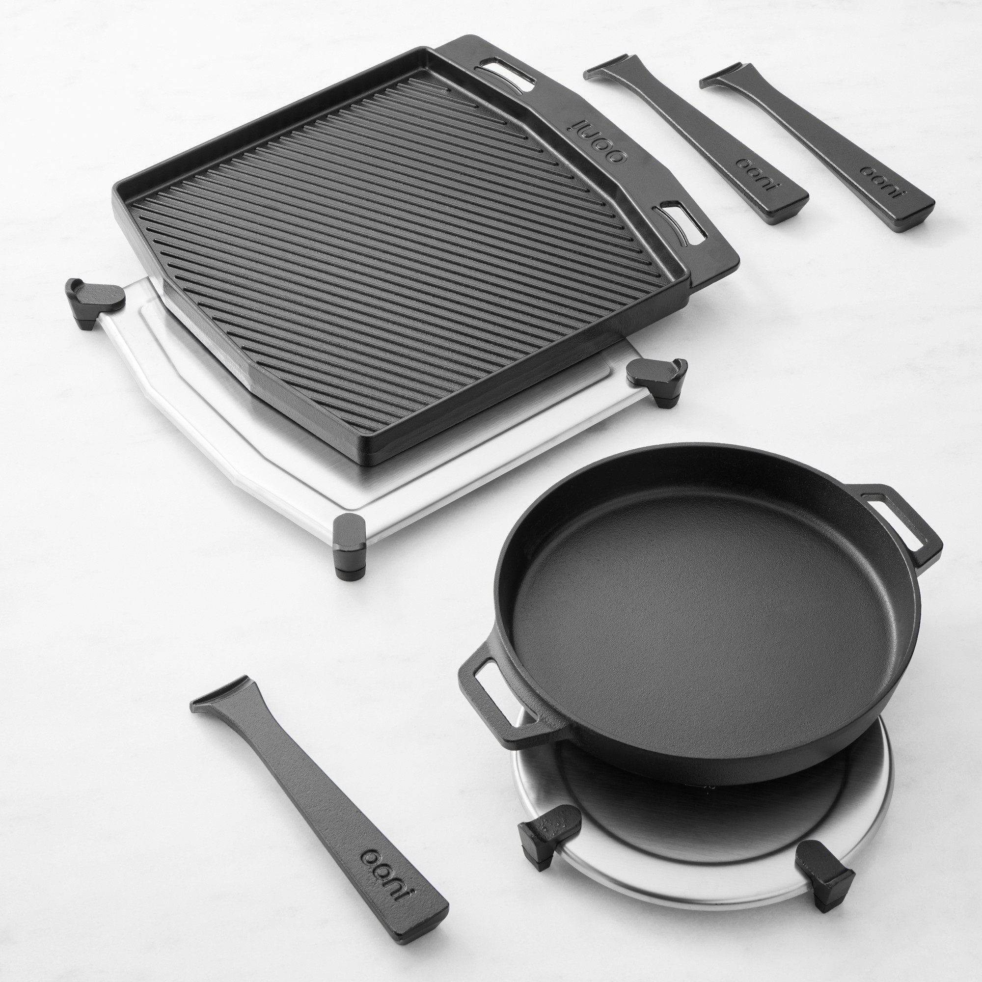 Ooni Cast Iron Skillet & Dual Sided Grizzler Cookware Set with Trivets