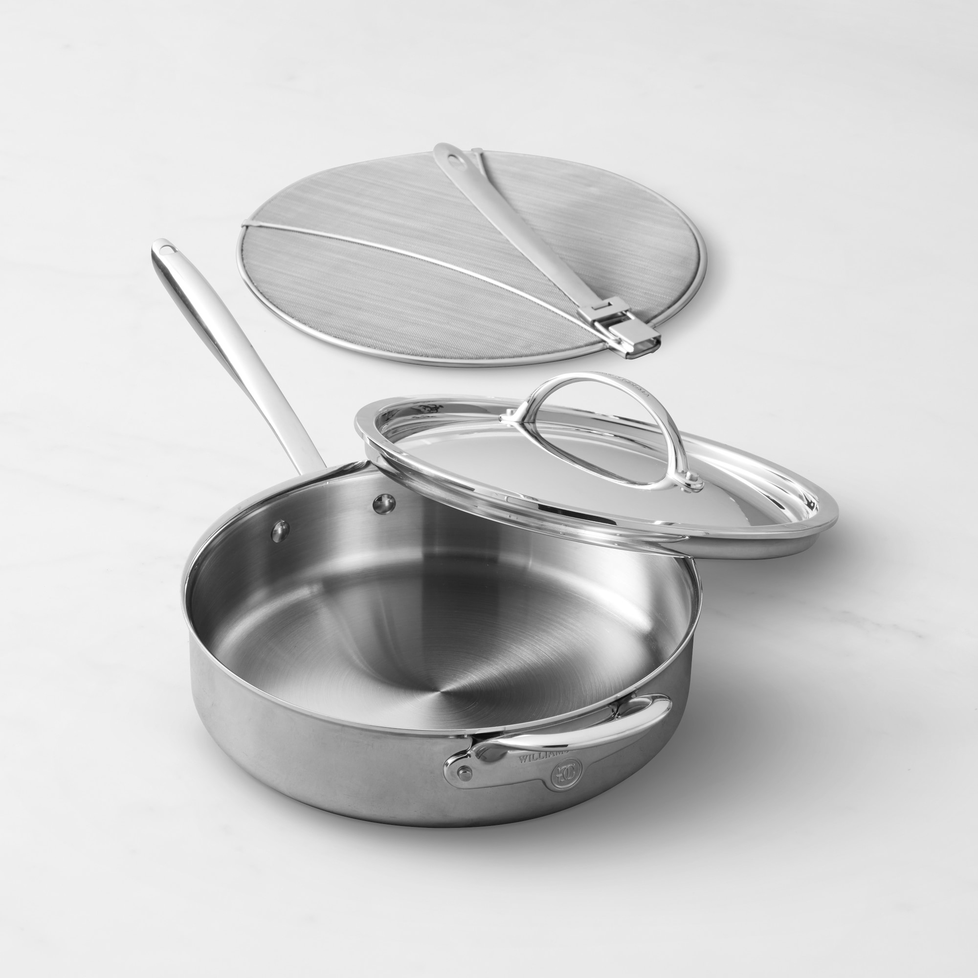 Williams Sonoma Thermo-Clad Stainless Steel 4 1/2-Qt. Saute Pan with Splatter Screen