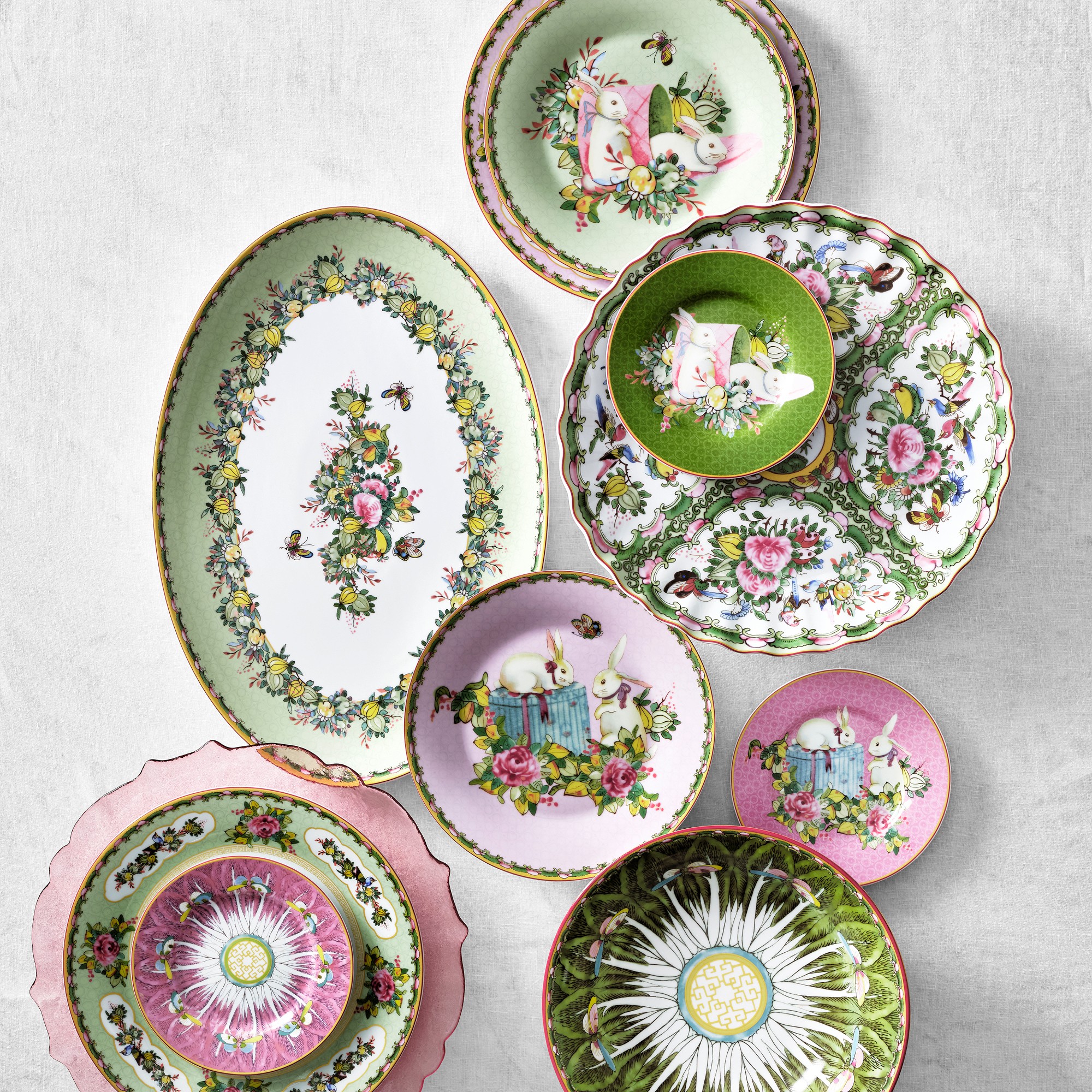 Famille Rose Bunny Salad Plates, Set of 4
