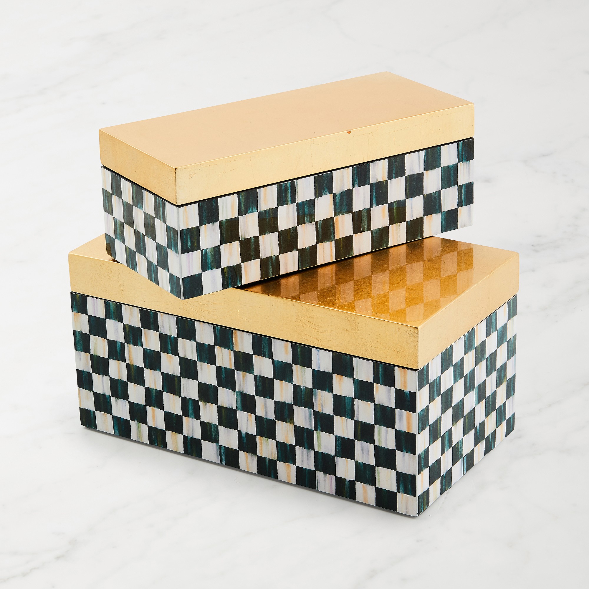 MacKenzie-Childs Courtly Check Small Lacquer Decorative Box, Hinge Lid