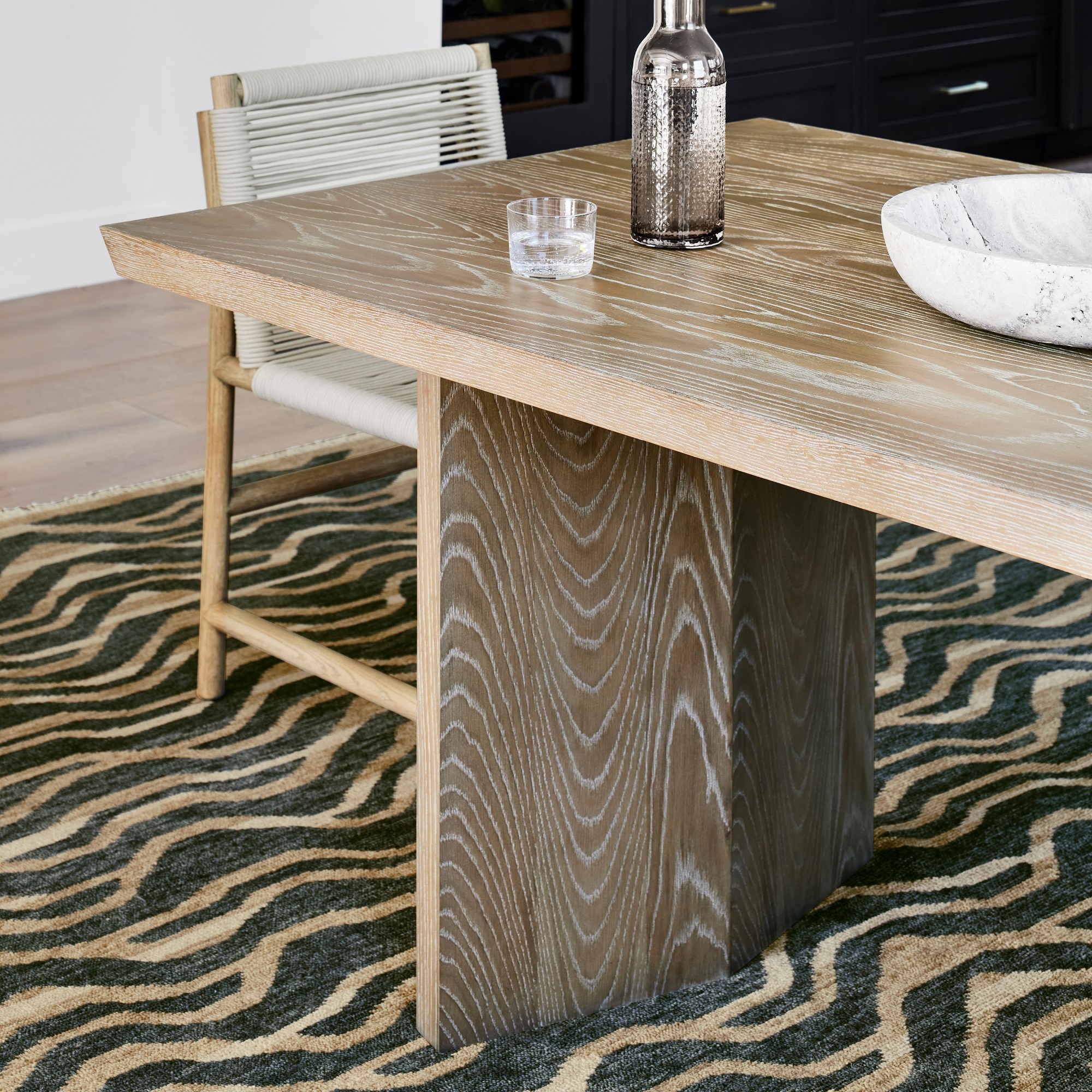 Knife Edge Extendable Rectangular Dining Table, Cerused Heritage Gray (96-132)