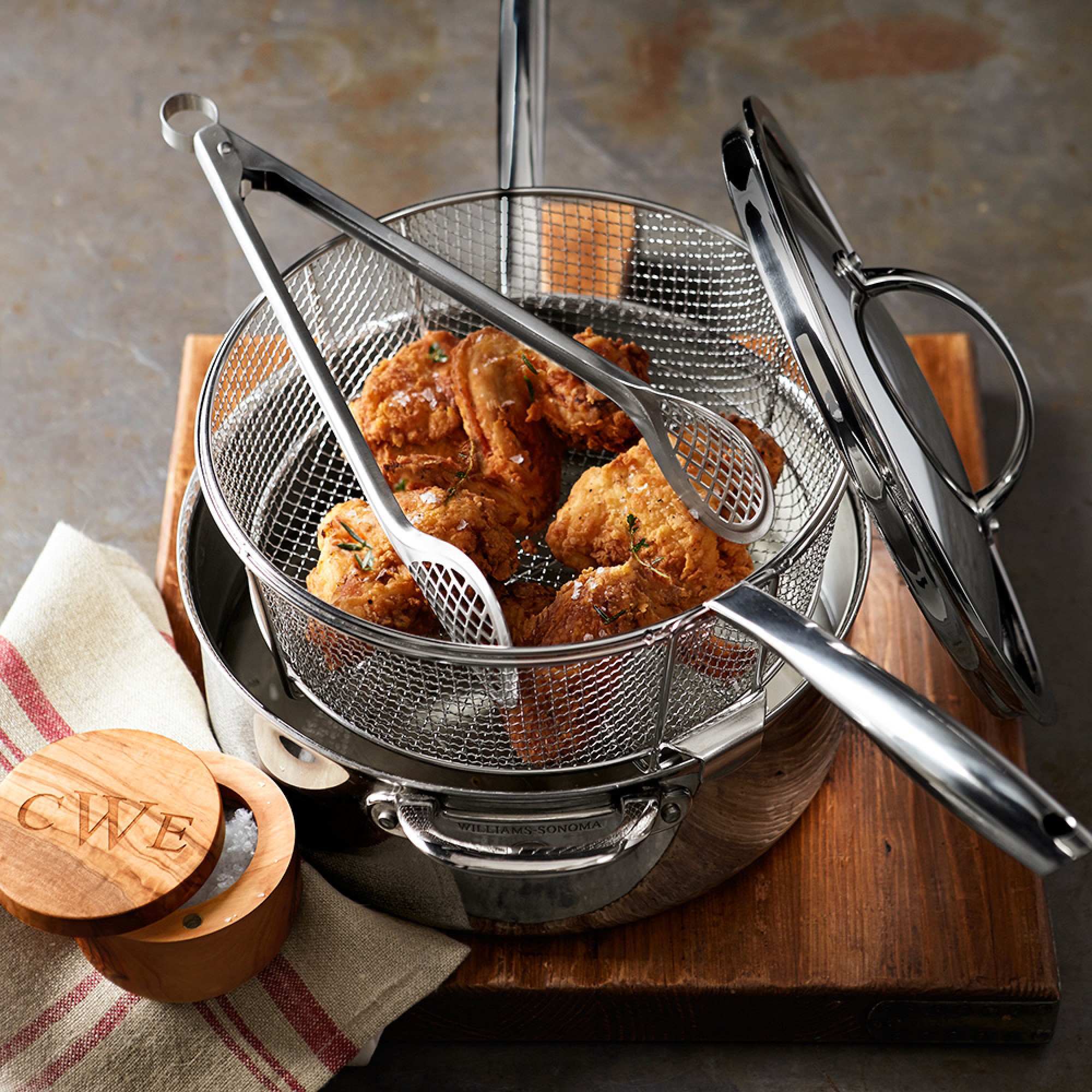 Williams Sonoma Signature Thermo-Clad™ Stainless-Steel Deep Sauté Pan with Fryer Basket