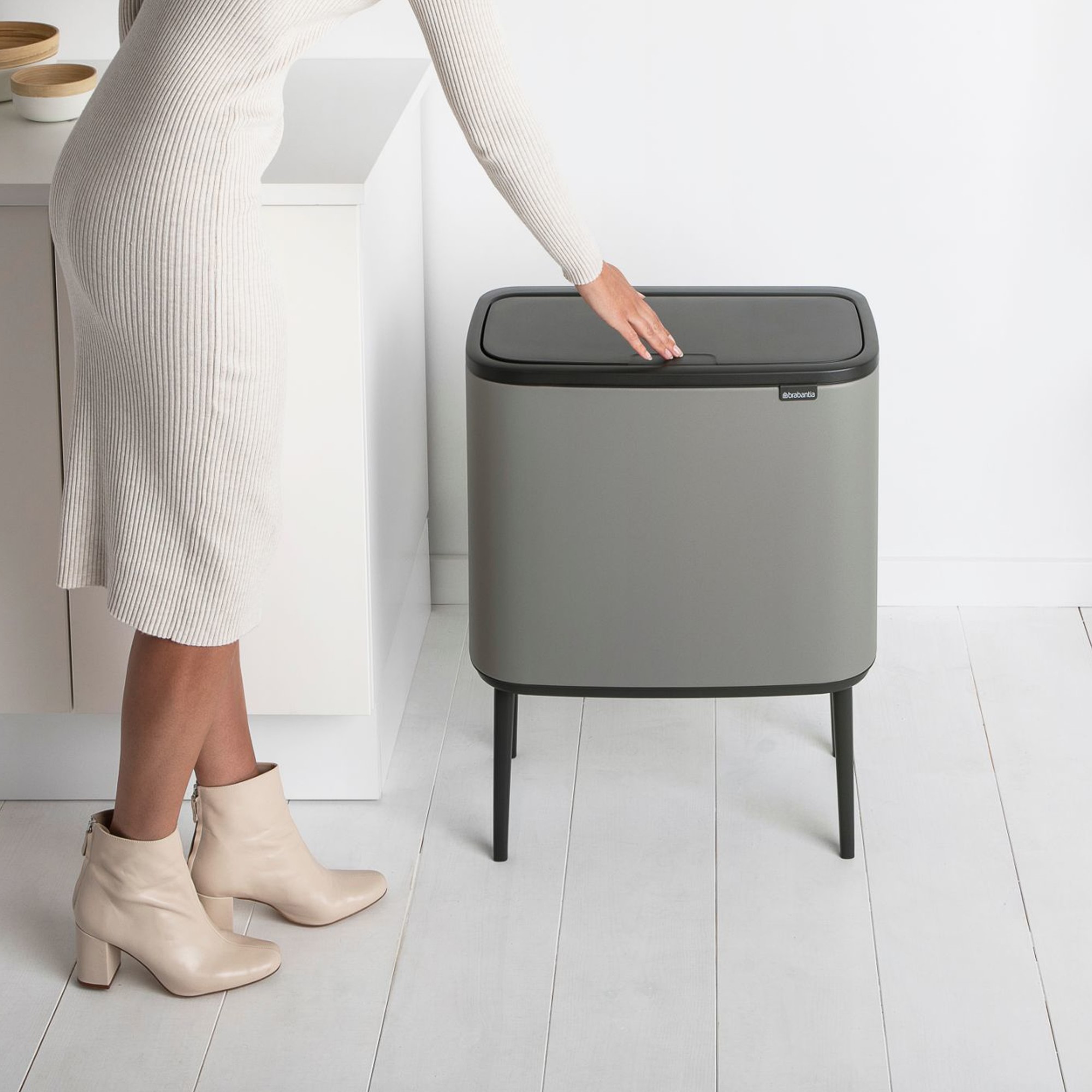 Brabantia Bo Touch Top Dual Compartment Recycling Trash Can, 3 + 6 Gallon