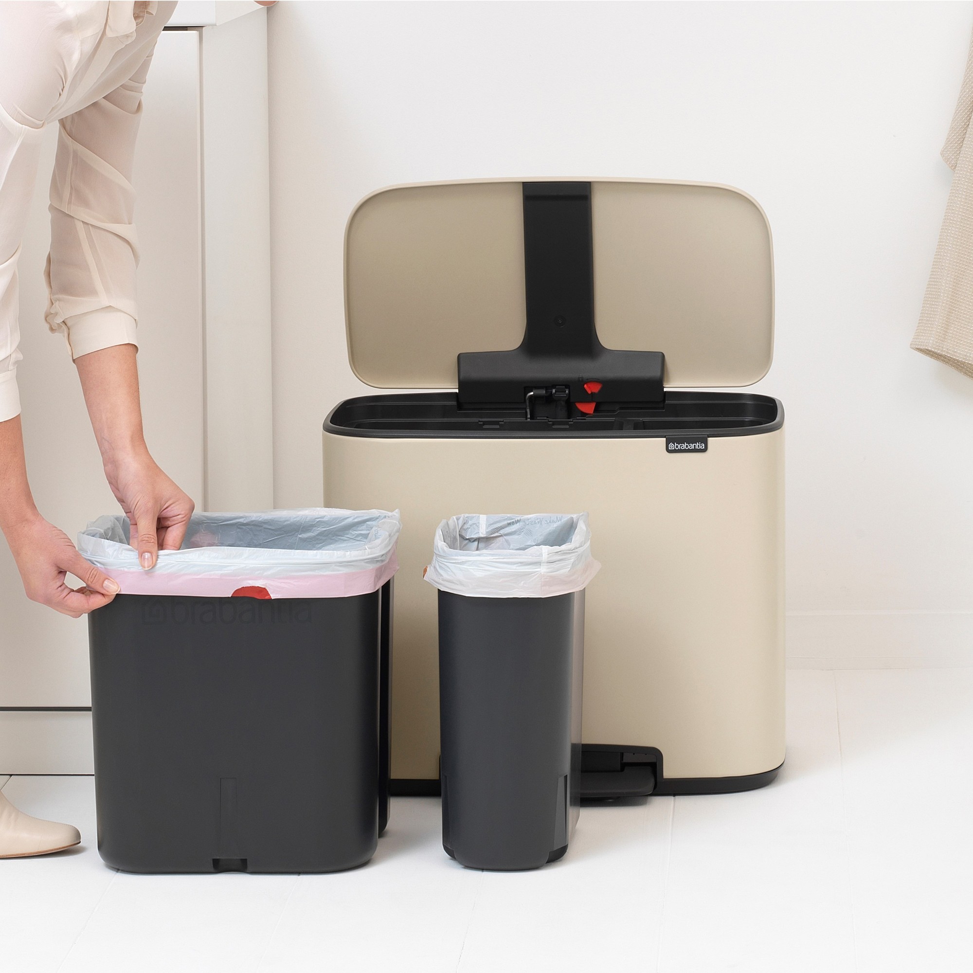 Brabantia Bo Step On Dual Compartment Recycling Trash Can, 3 + 6 Gallon