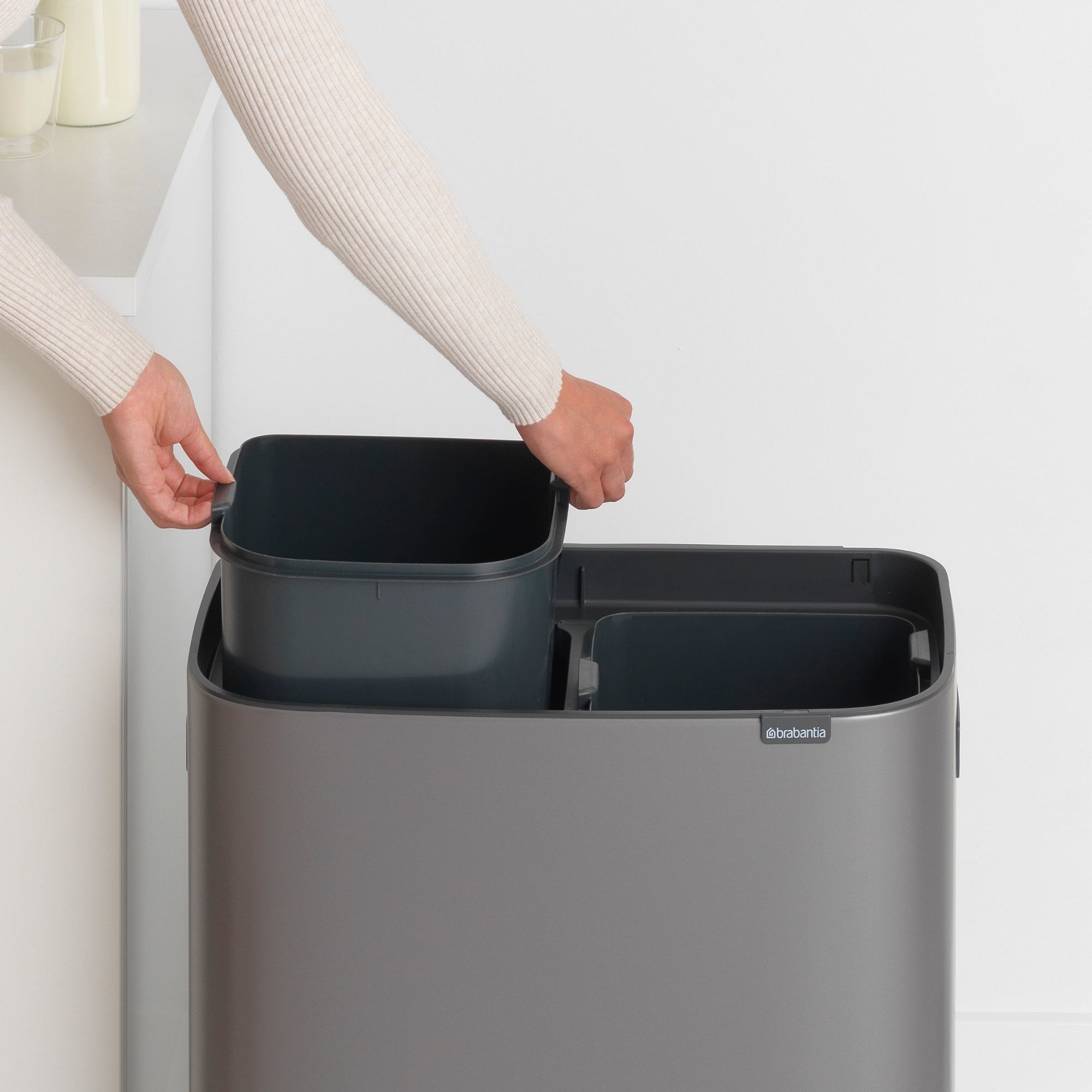 Brabantia Bo Touch Top Dual Compartment Recycling Trash Can, 2 x 8 Gallon