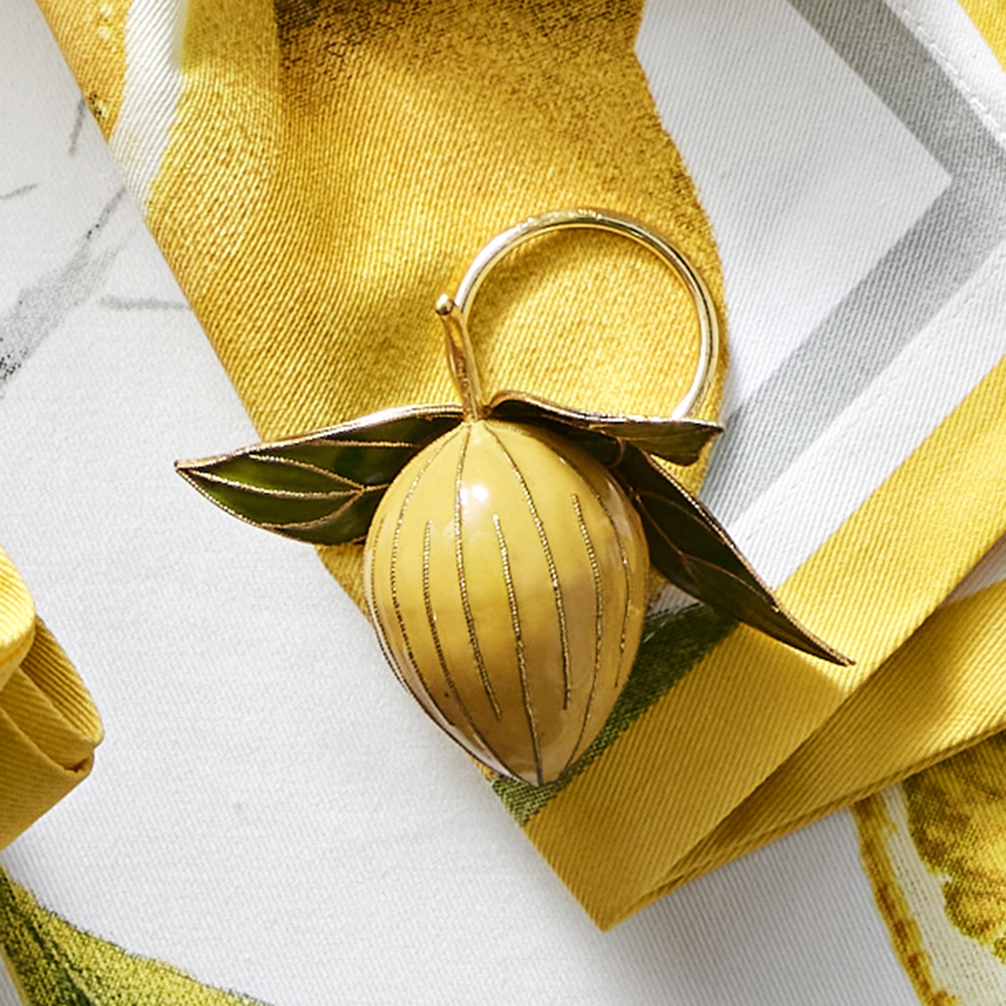 Lemon Cloisonné Napkin Rings, Set of 4