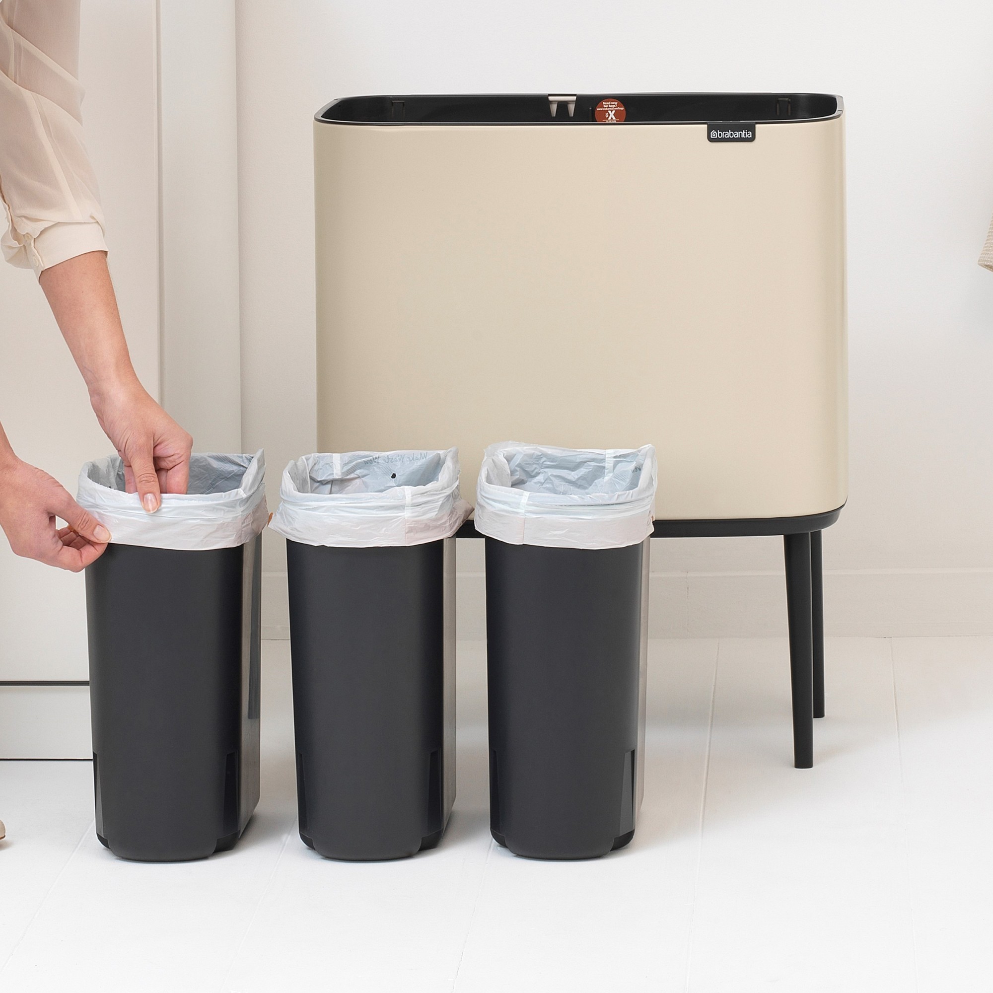 Brabantia Bo Touch Top Multi Compartment Recycling Trash Can, 3 x 3 Gallon