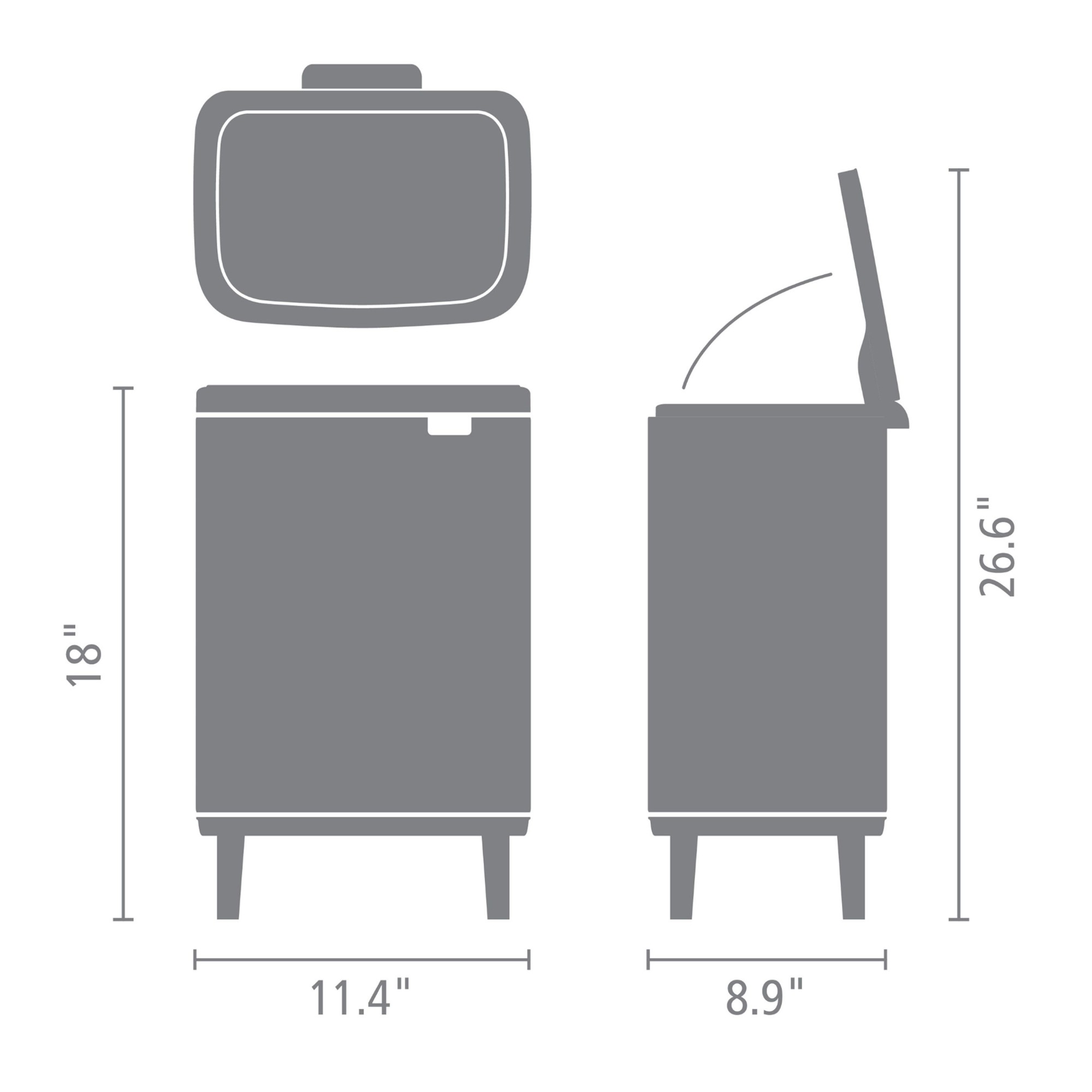 Brabantia Bo Hi Single Compartment Trash Can, 3.2-Gallon