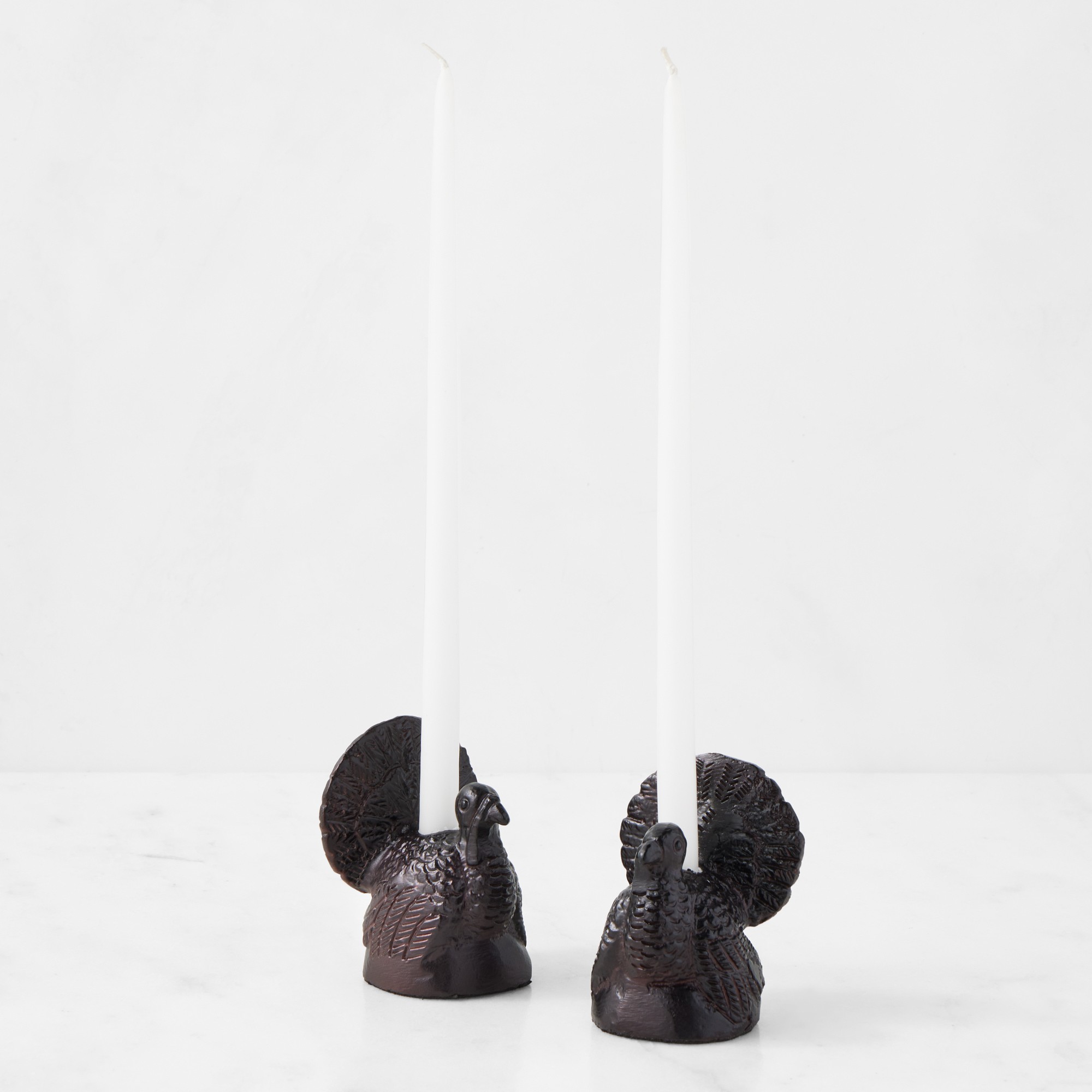 Bronze Turkey Tiny Taper Holders, Set of 2
