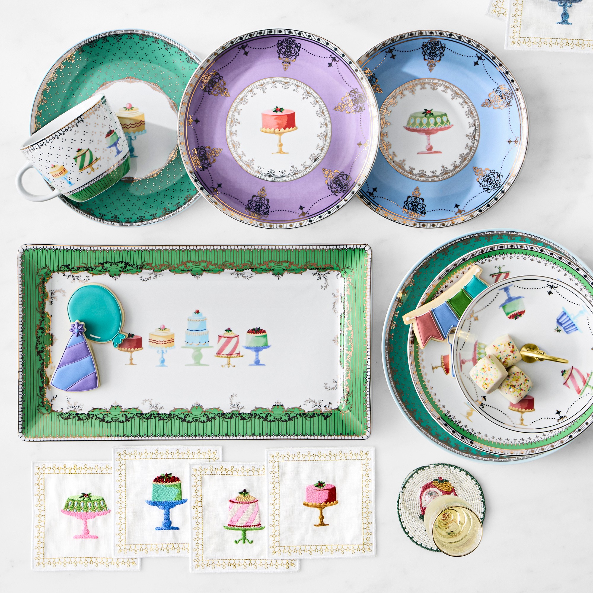 Celebration Embroidered Linen Cocktail Coasters, Set of 6