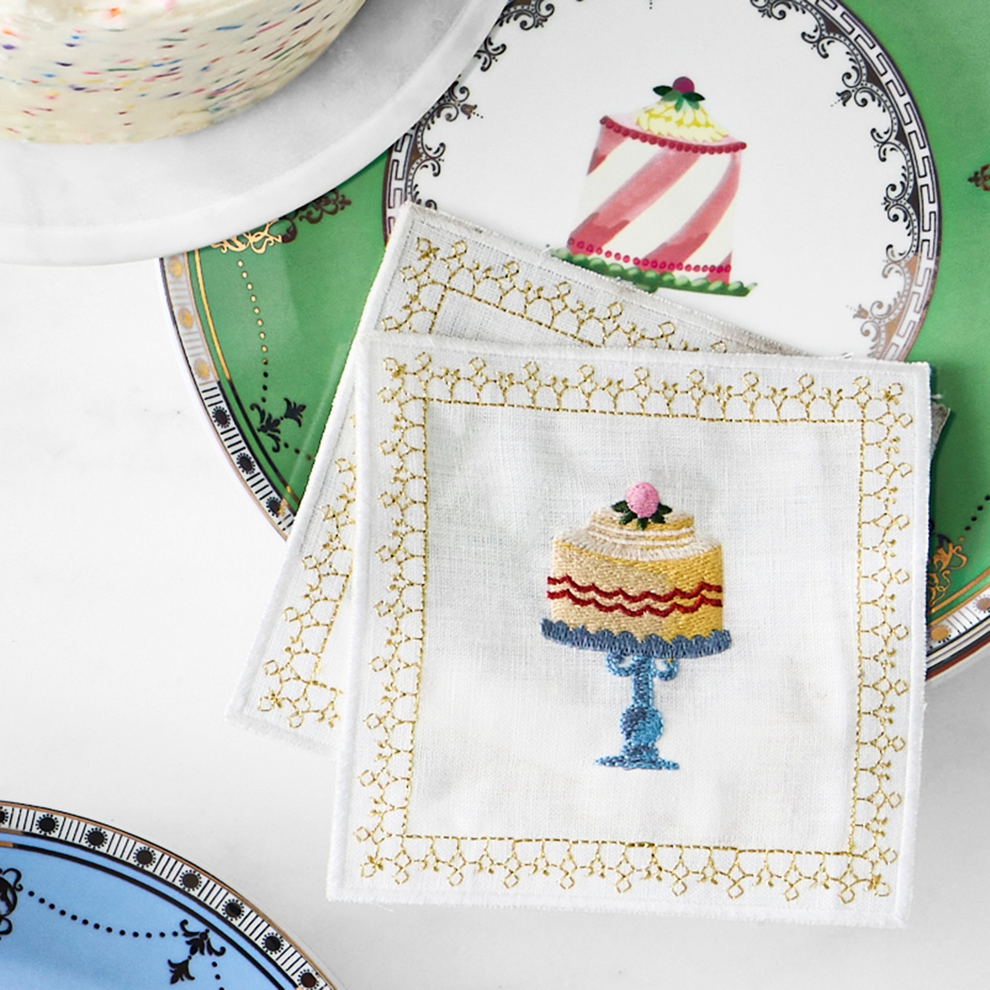 Celebration Embroidered Linen Cocktail Coasters, Set of 6