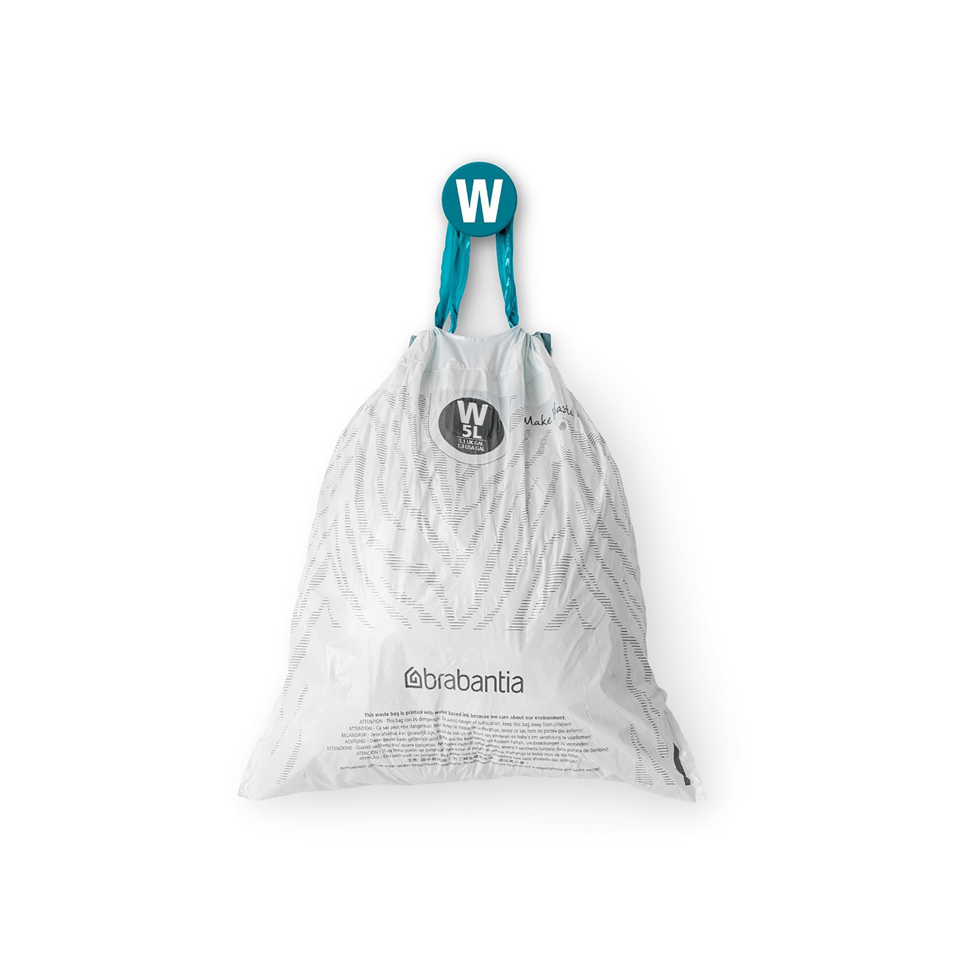 Brabantia PerfectFit Trash Bags, Code W, 1.3 Gallons (5L), 200-Count