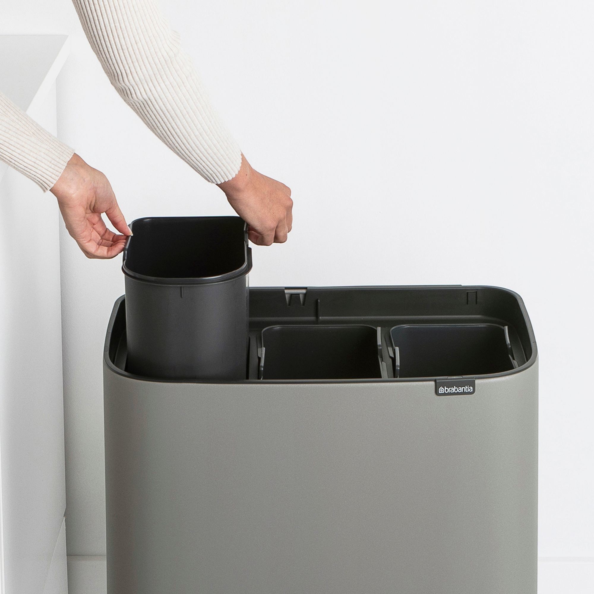 Brabantia Bo Touch Top Multi Compartment Recycling Trash Can, 3 x 3 Gallon