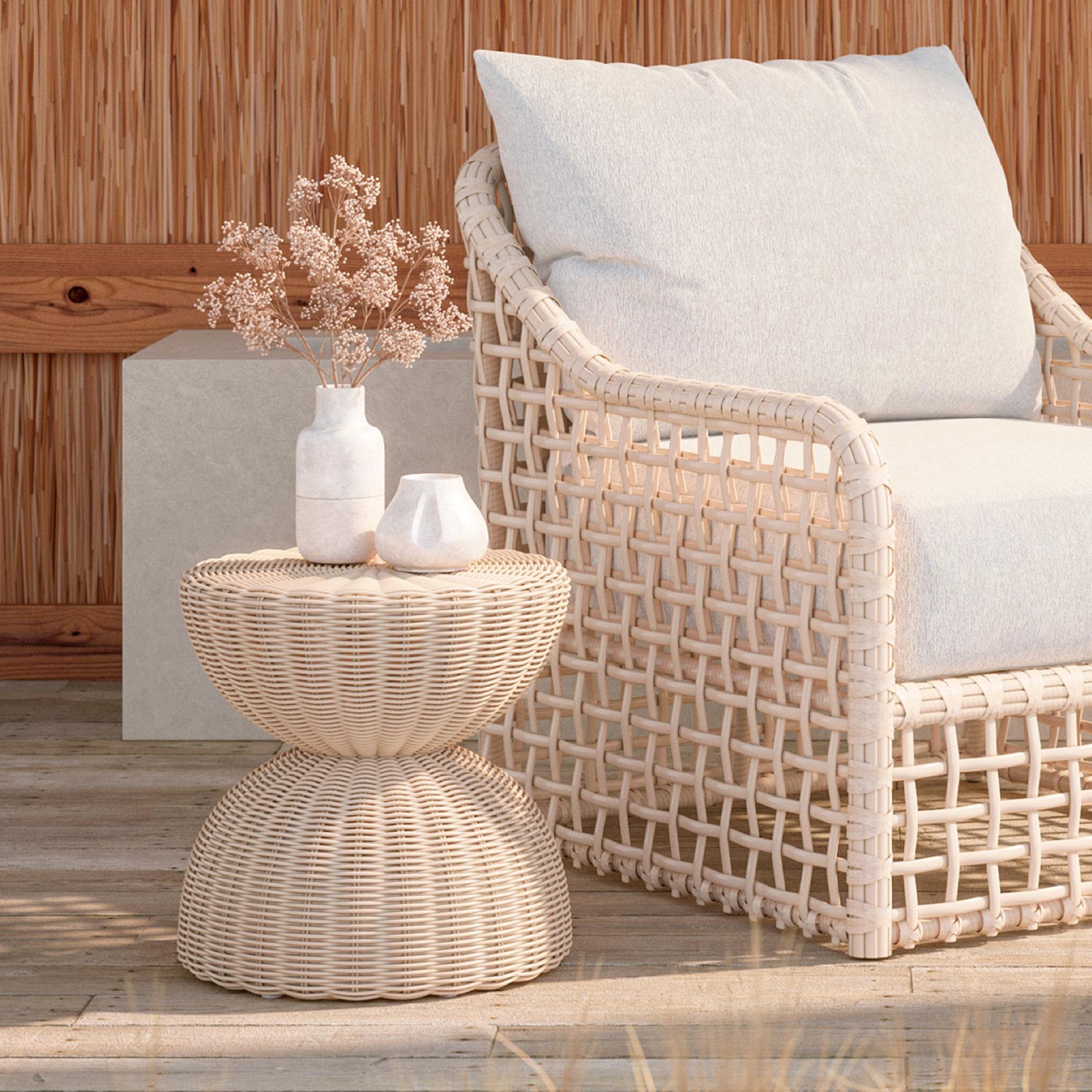 Claire Outdoor Wicker Hourglass Side Table (16.5)