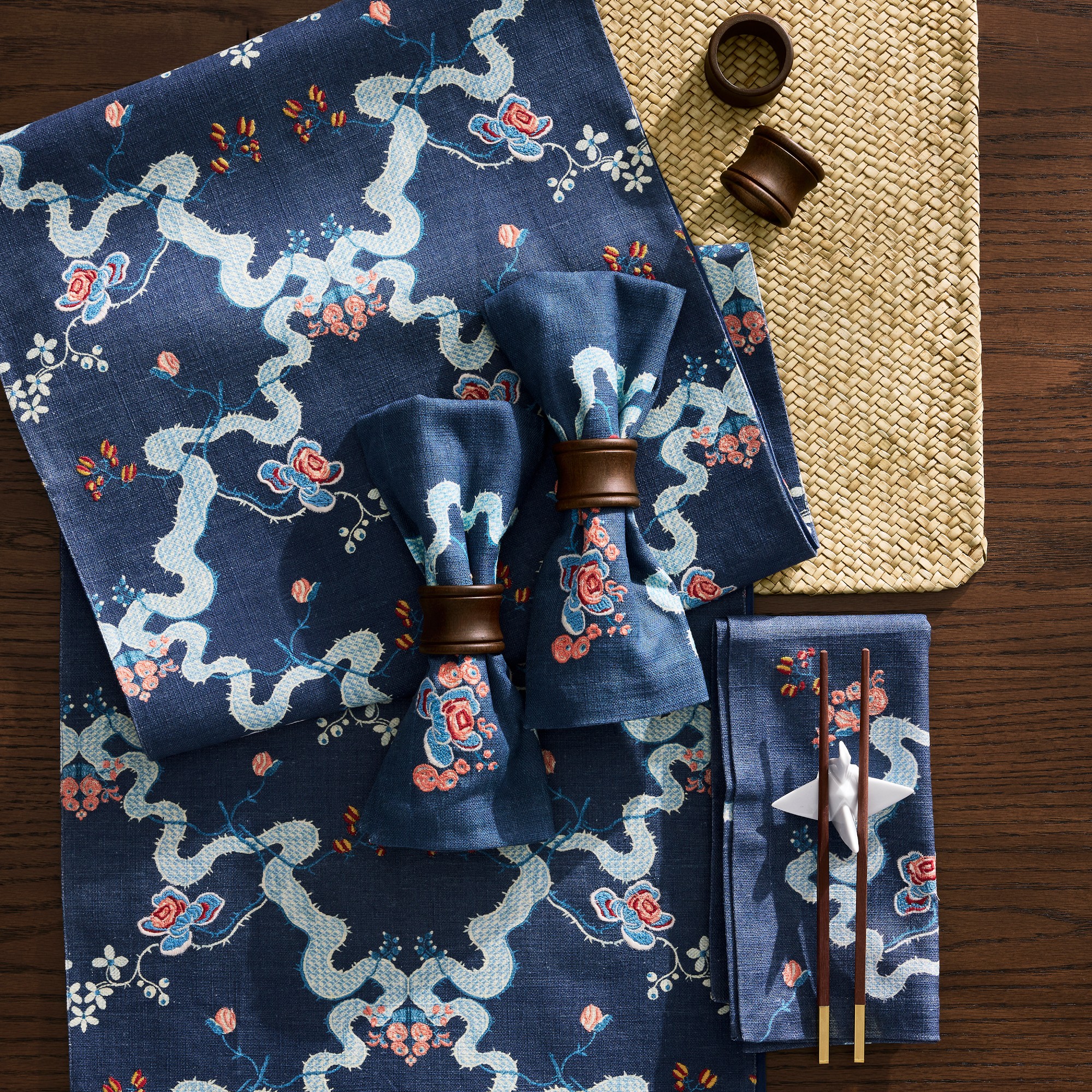 Embroidered Blossom Napkins, Set of 4