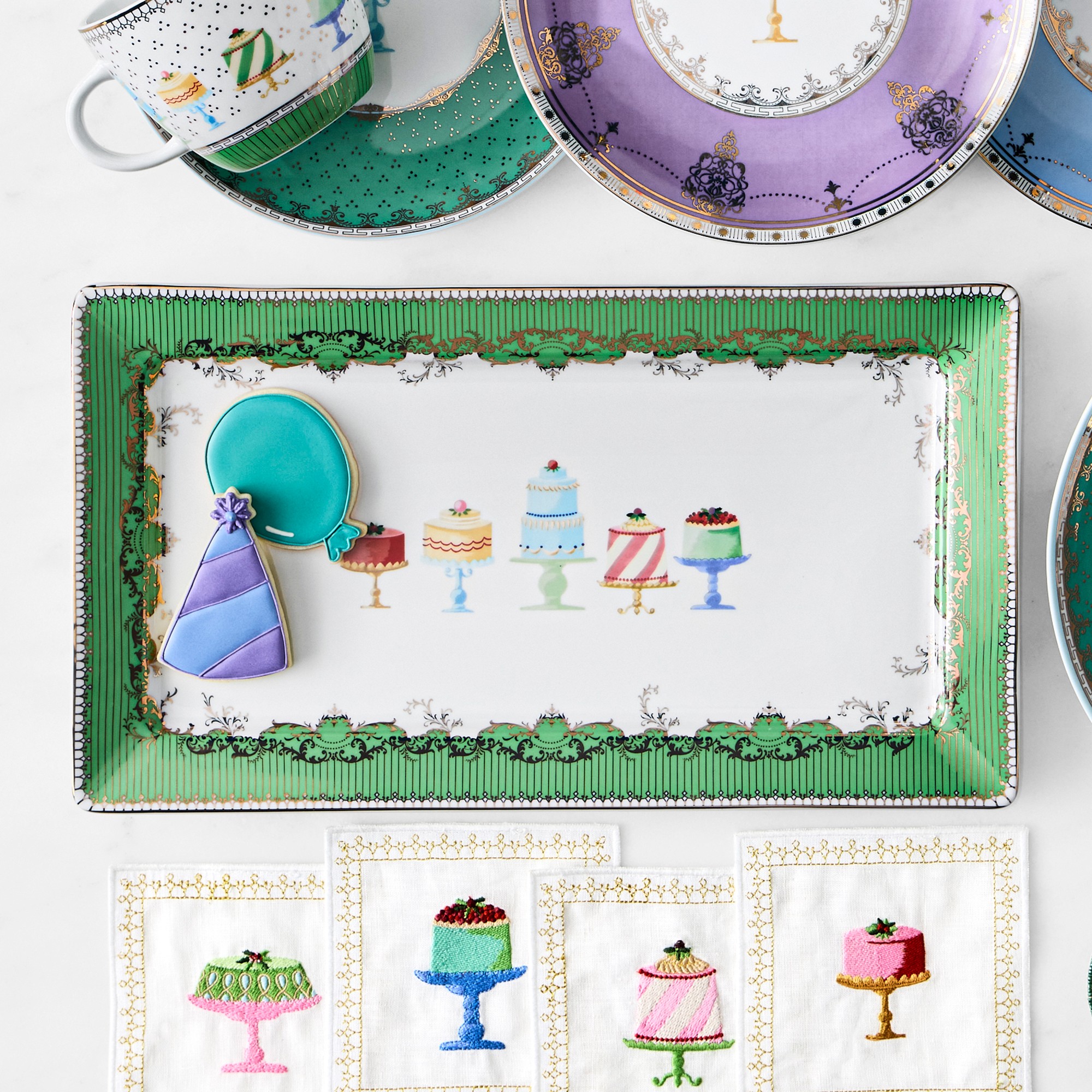 Celebration Embroidered Linen Cocktail Coasters, Set of 6