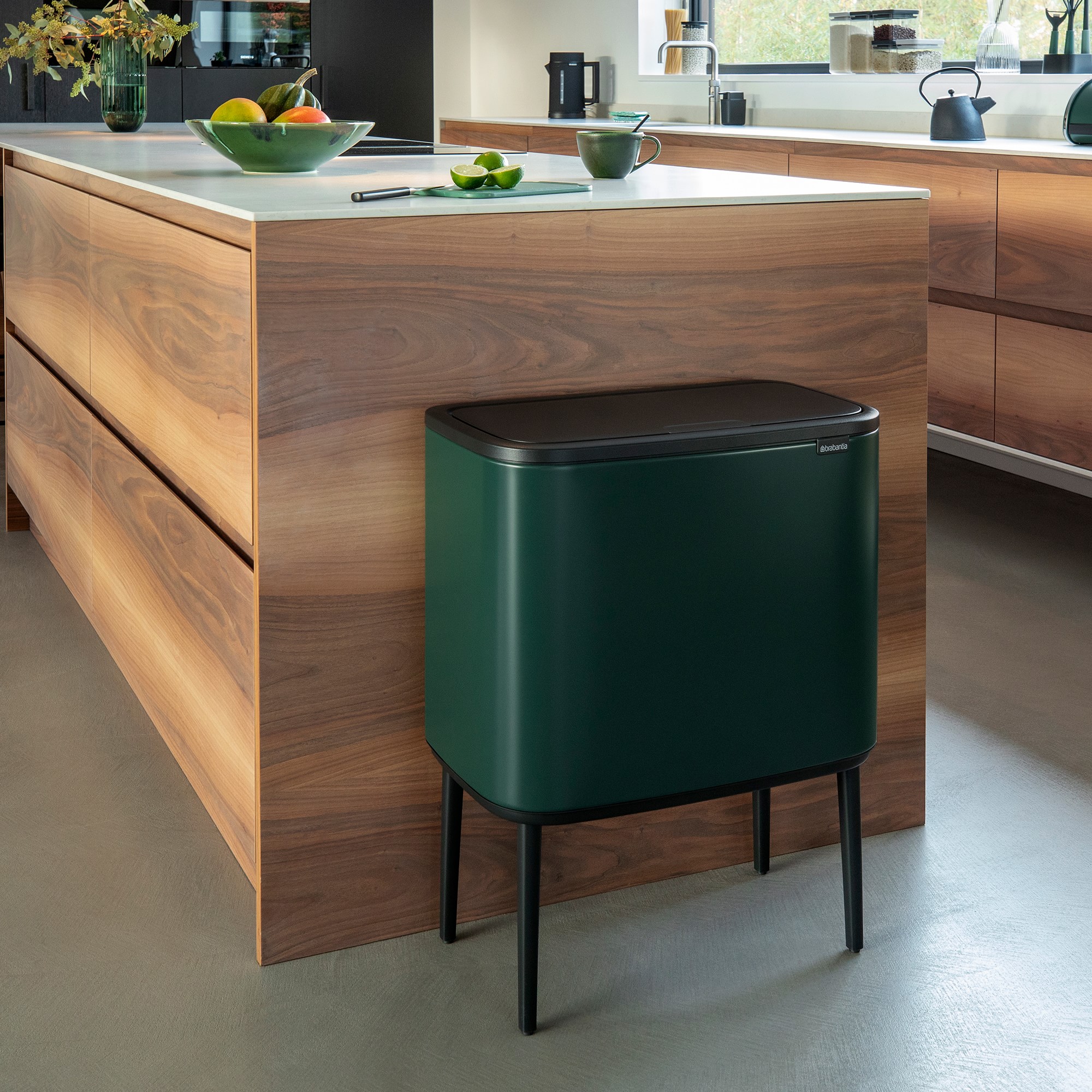 Brabantia Bo Touch Top Dual Compartment Recycling Trash Can, 3 + 6 Gallon